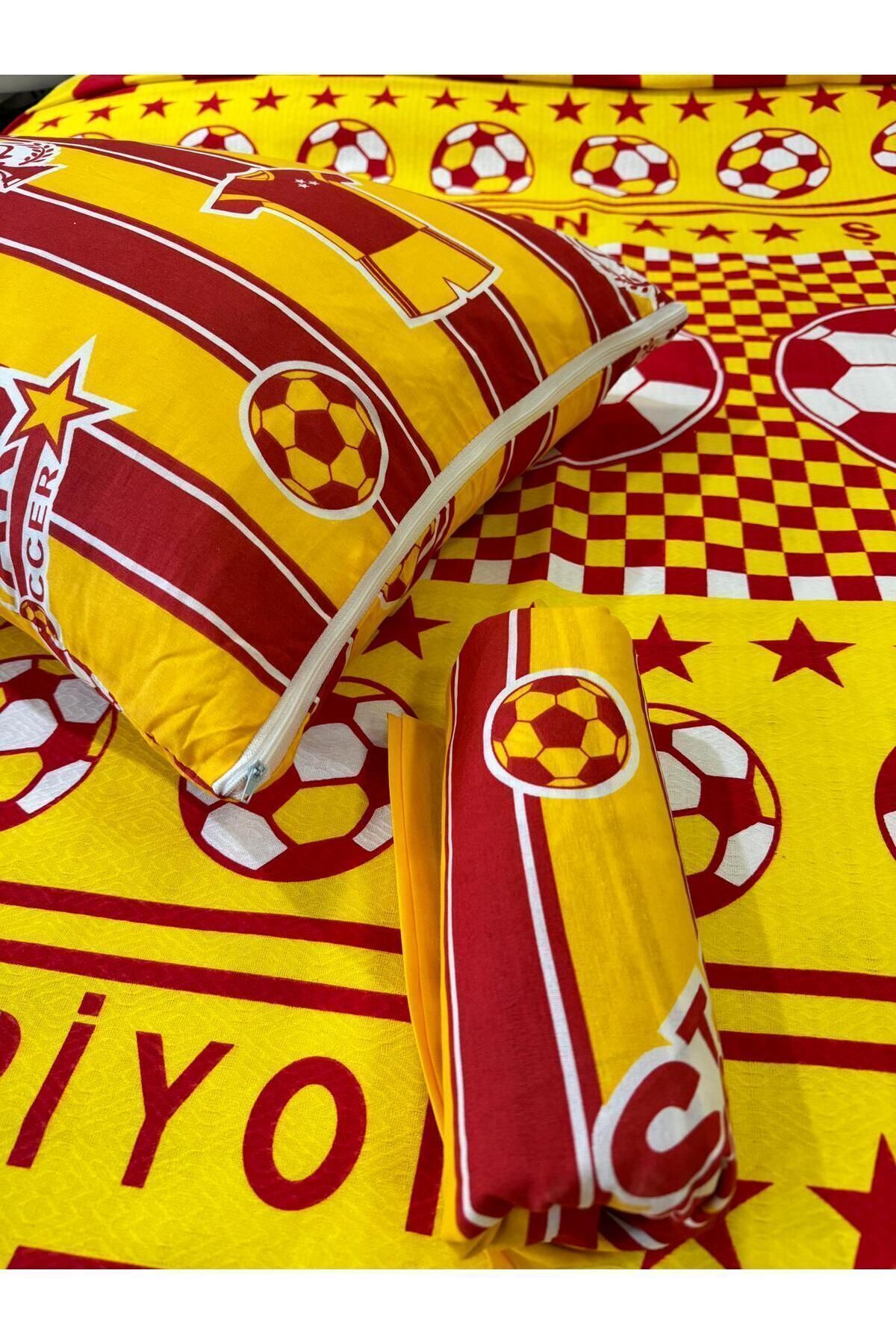 ŞENER HOME-Yellow-Red Single Pique Set - Fan Pattern and Elastic Sheet 6