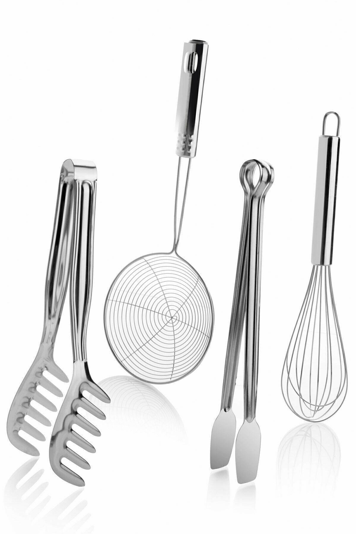 Stainless Steel 4-Piece Kitchen Service Set – Tongs, Whisks, Colander