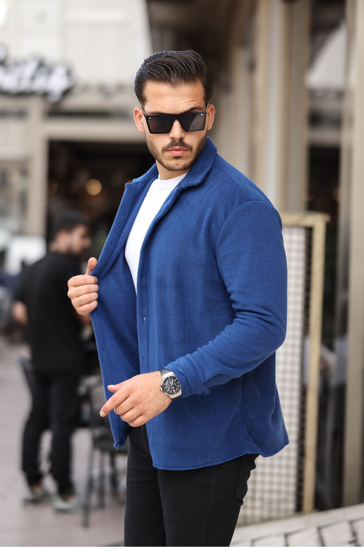 homme indigo oversize chemise polaire épaisse dhiver