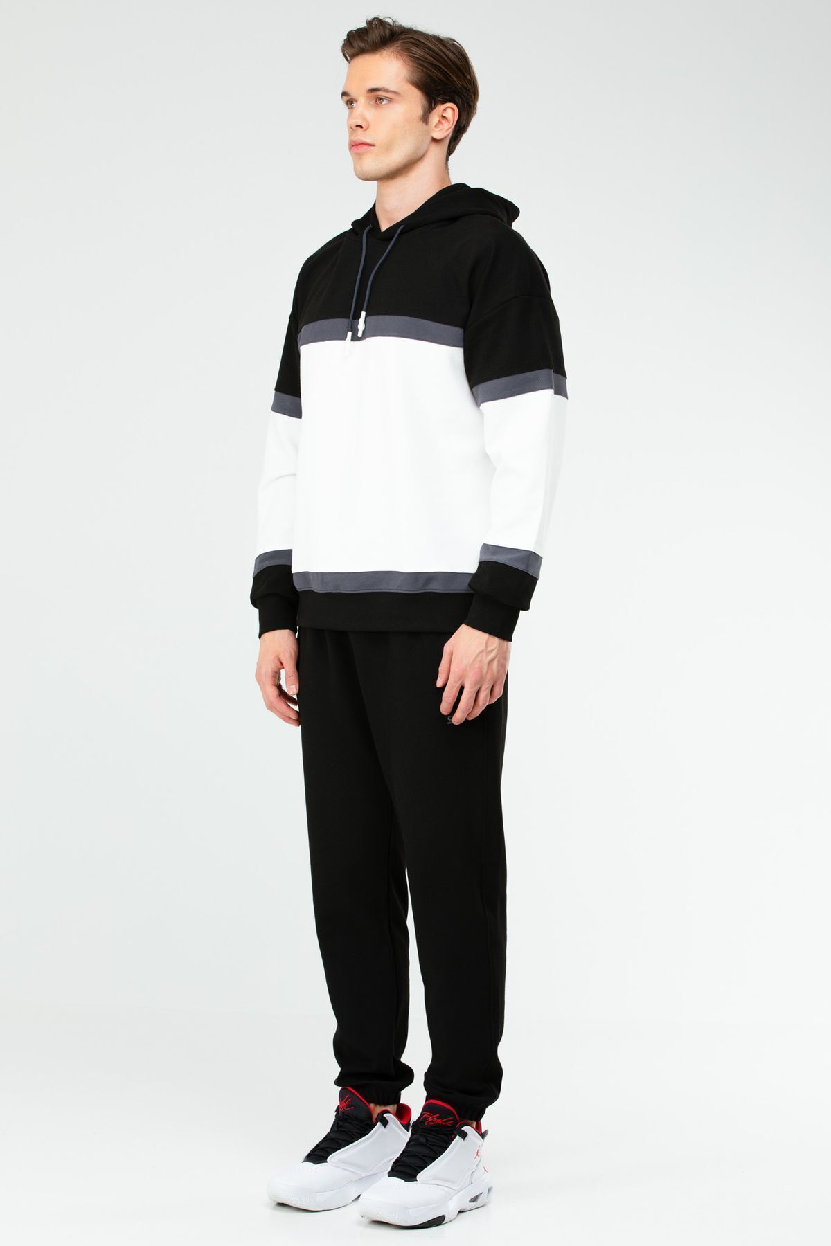 speedlife Set De Trening Pentru Bărbați, Negru, Ecru - Croială Obișnuită, Glugă, Picior Cauciucat Xa1731 Masculin - S