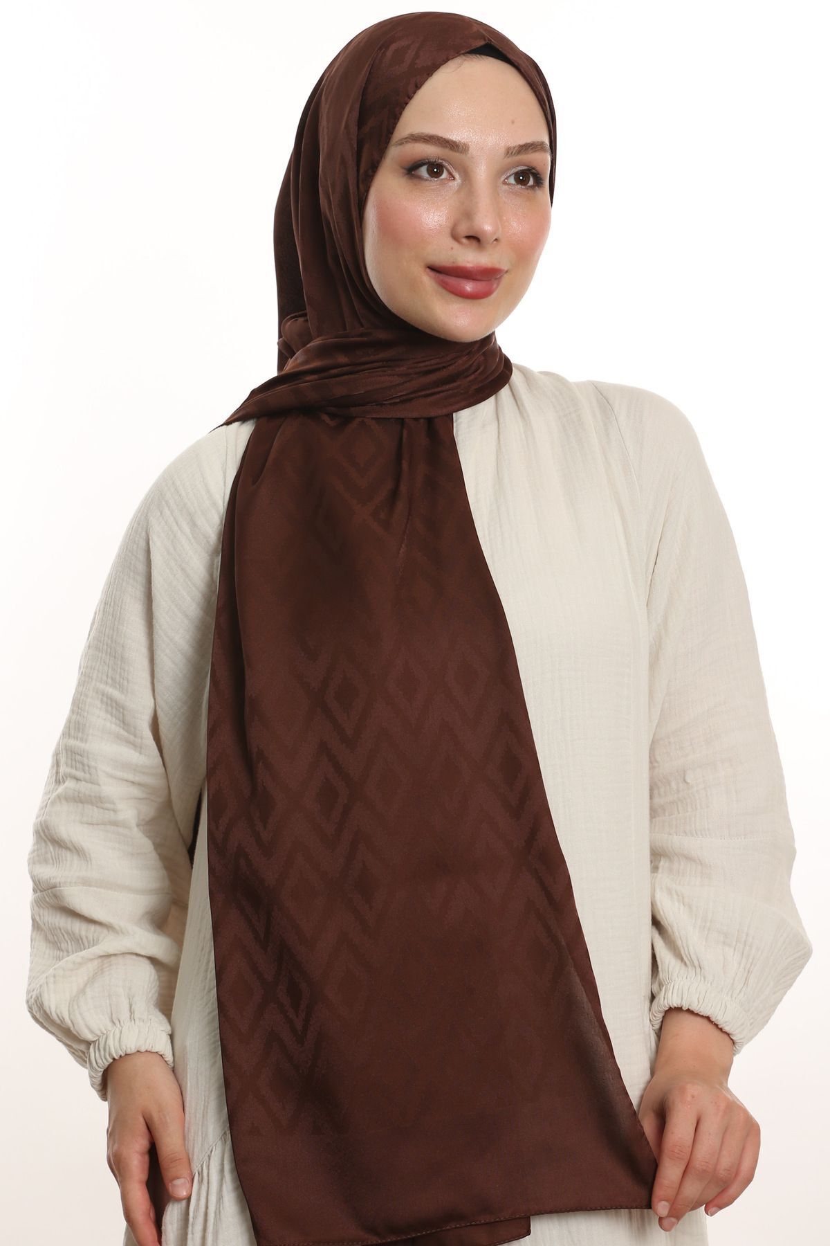 m moon scarf-High Quality Tile Pattern Silky Jacquard Shawl - Imported Fabric and Italian Stitching "coffee" 4