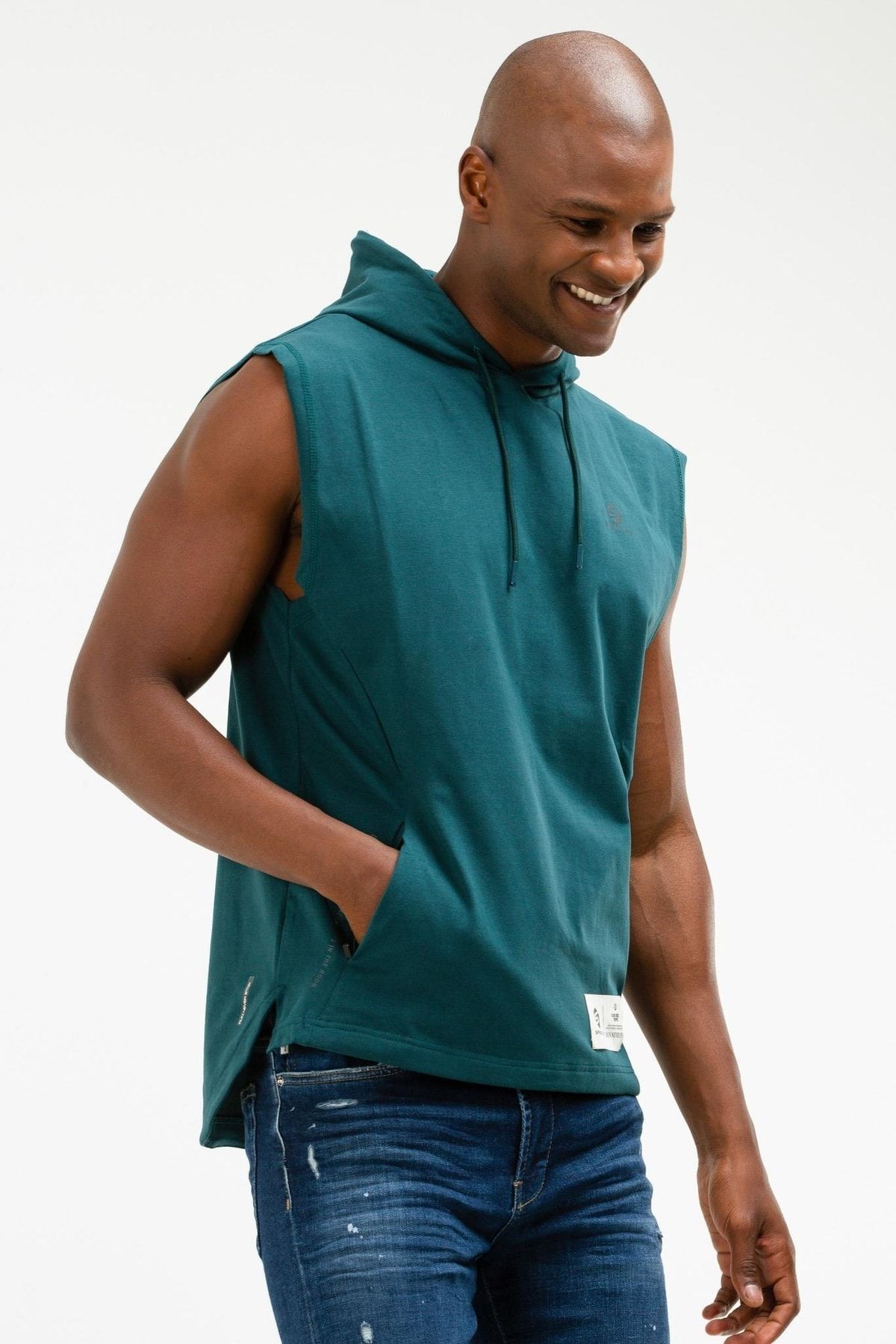 speedlife-Petrol Regular Cotton Hooded Zero Sleeve Men's T-Shirt Xf1164 4