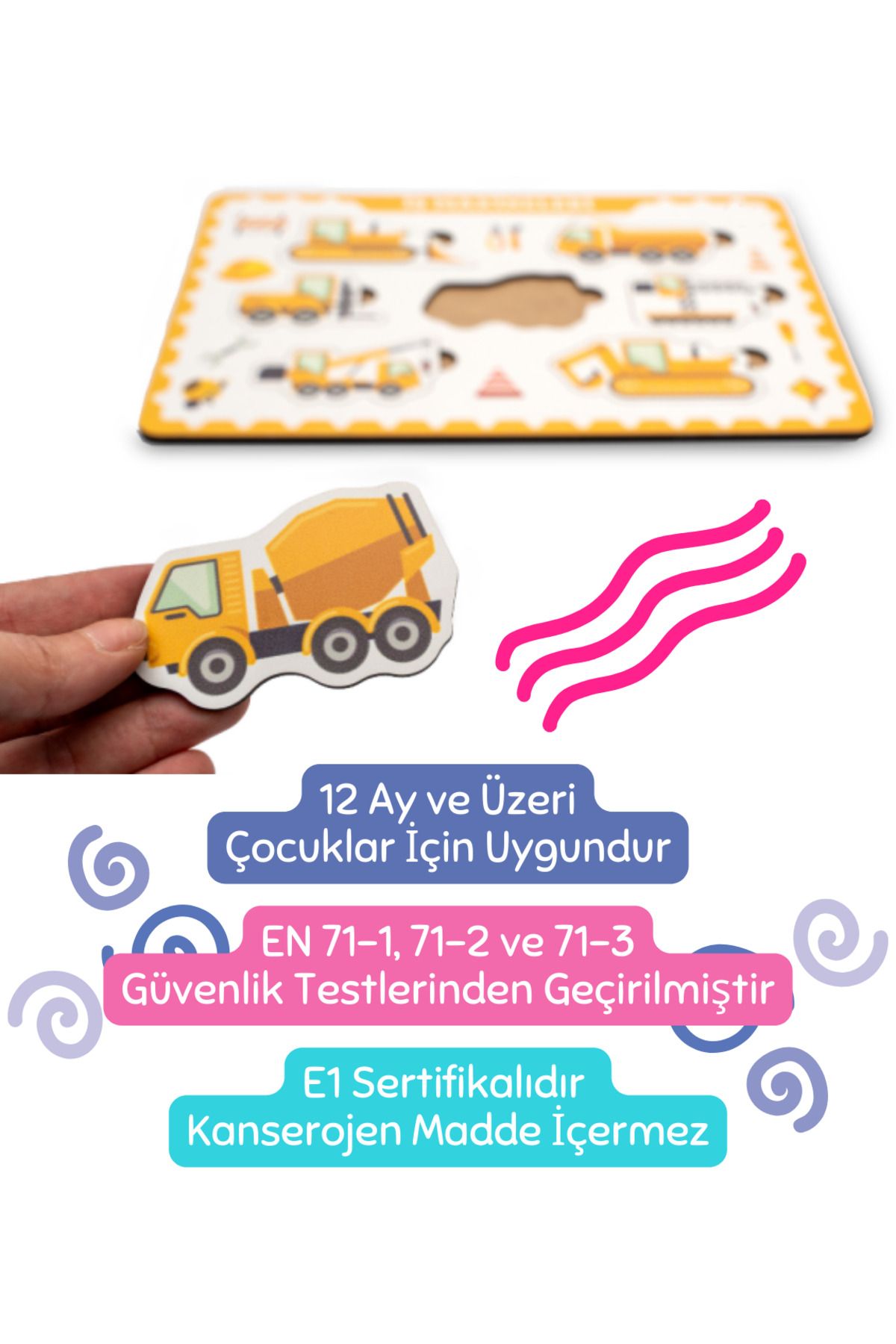 Montessori İş Makineleri Ahşap Bultak Puzzle Seti - Eğitici, Öğretici ve Güvenli Çocuk Oyuncağı