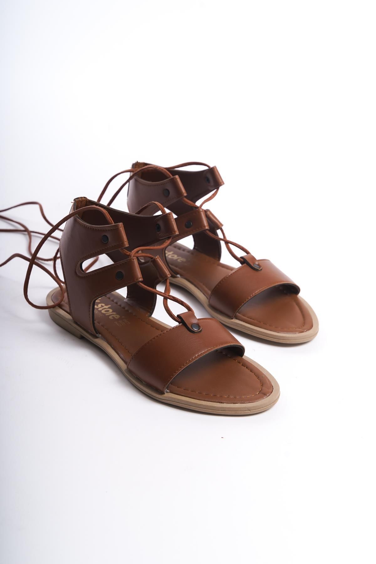 صندل زنانه قهوه ای Bak Store | TRUVA2024IPL اورجینال - تصویر 4