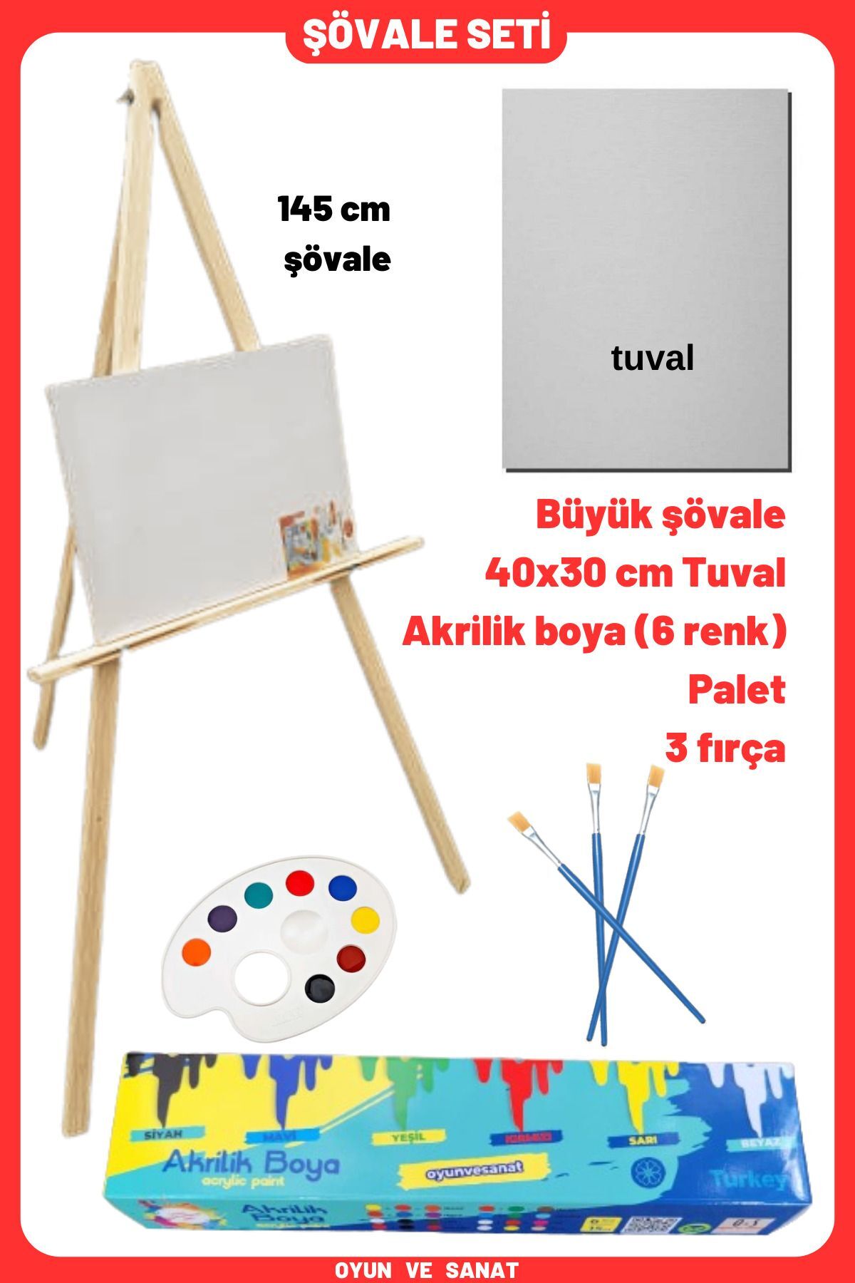 Resim Başlangıç Akrilik Boya Seti, Büyük Şövale (ŞÖVALYE),tuval (TUAL SETİ) Karne Hediyesi