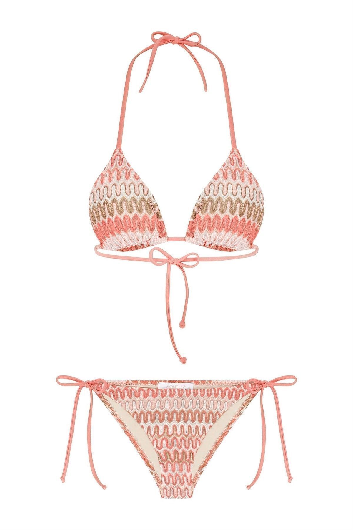 AQUELLA Triko Örme Çok Renkli Üçgen Bikini Takım