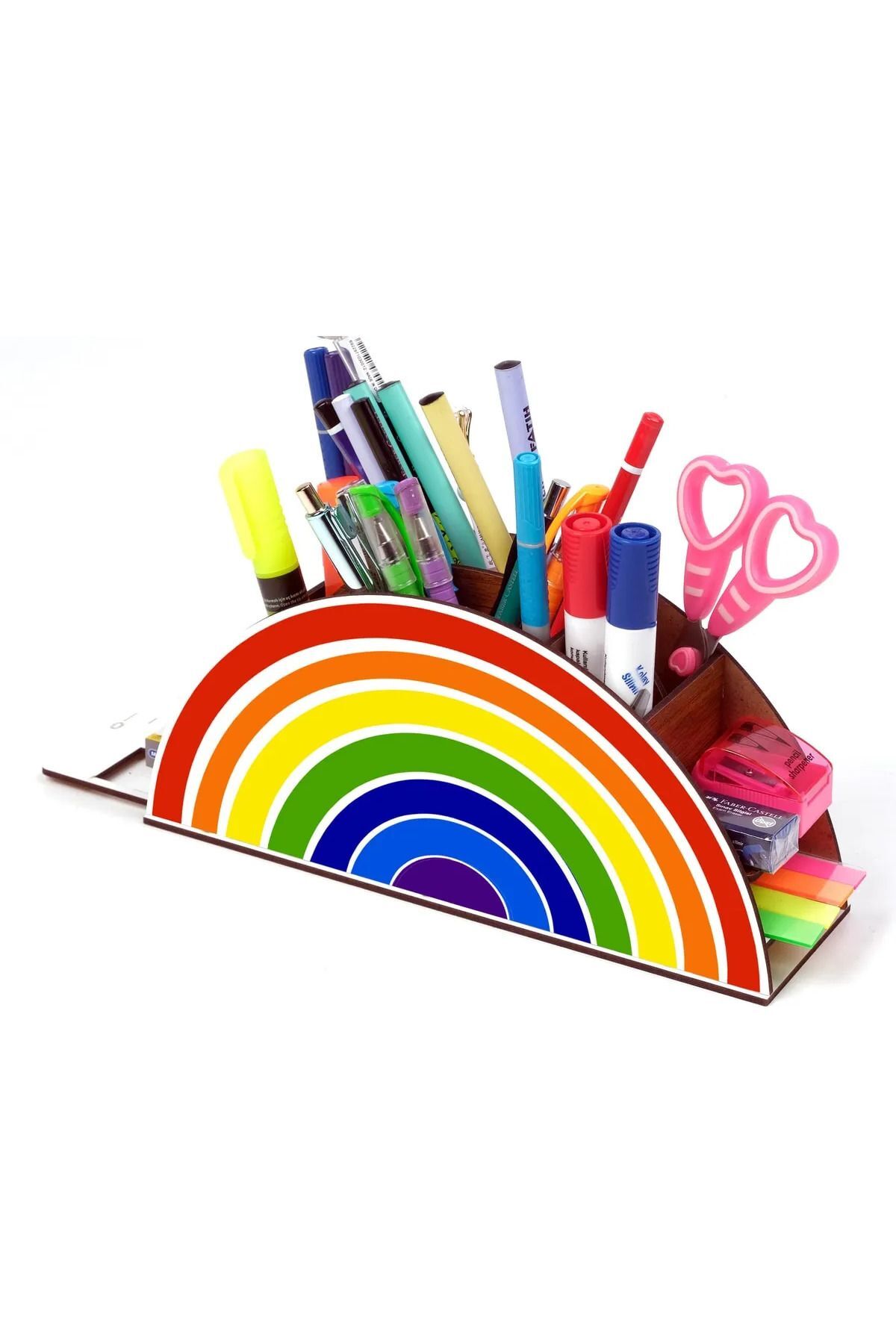 akatshop Ahsap Gökkuşağı Cetvelli Masaüstü Kalemlik Çocuklar İçin Hediye Organizer Yarım Ay Şeklinde
