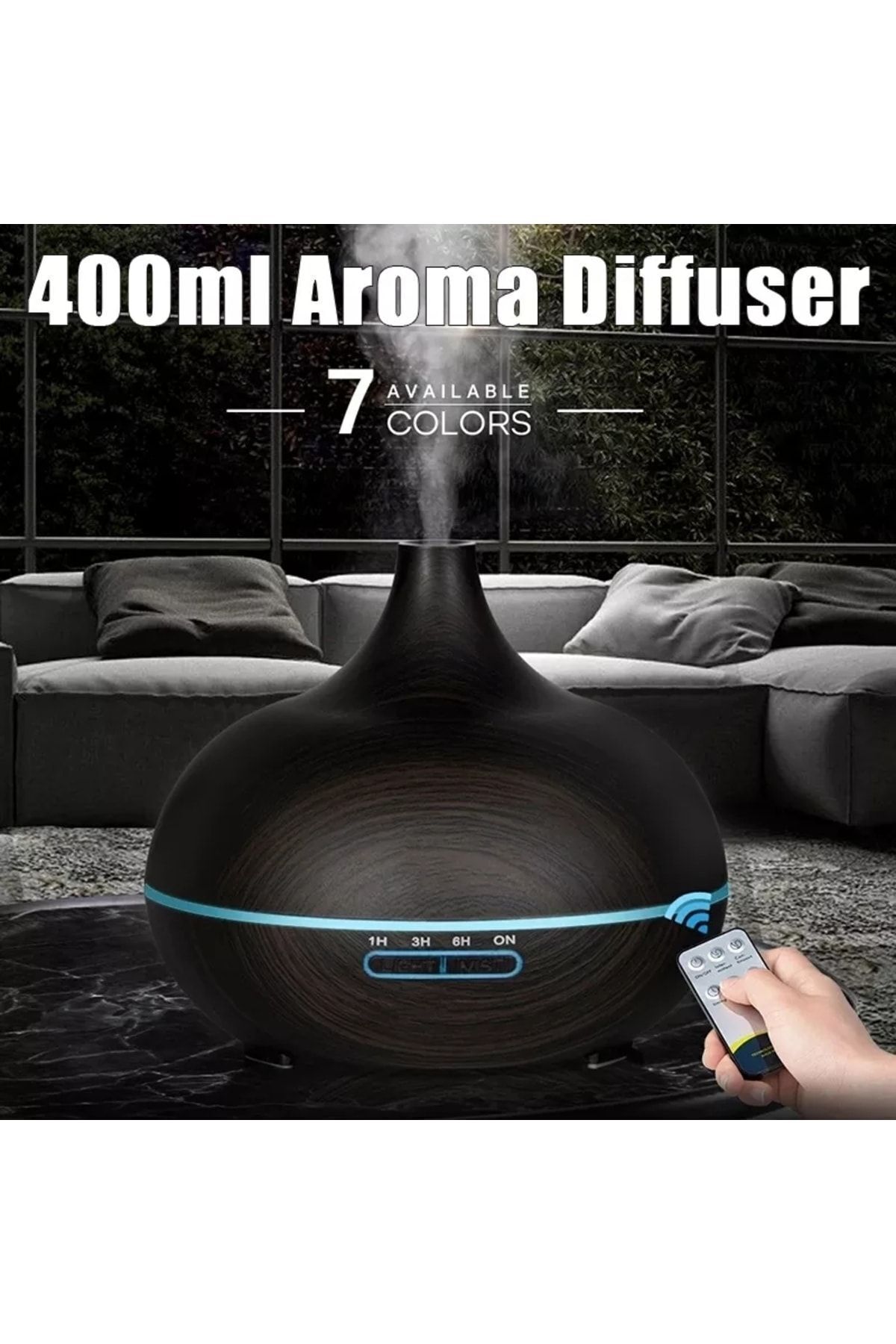 ErginGroup Atomizer Ultrasonik Ahşap Desenli Hava Nemlendirici Kumandalı Aroma Difüzörü 550 Ml 7 Renk Led