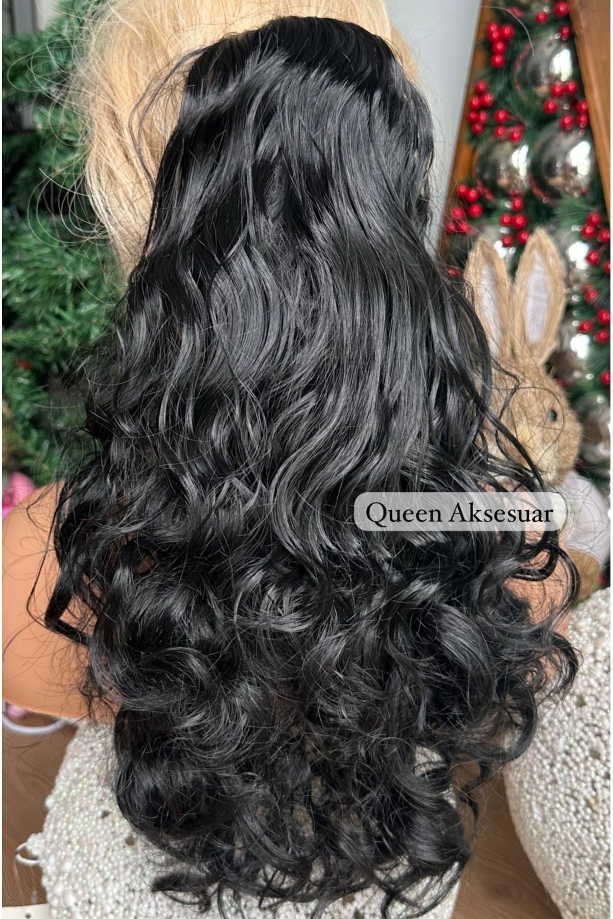 Dense thick curly curls wavy hairpiece extension hair wig with synthetic buckle black