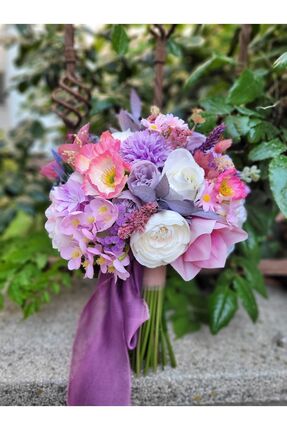Buketlife Pembe lila gelinbuketi