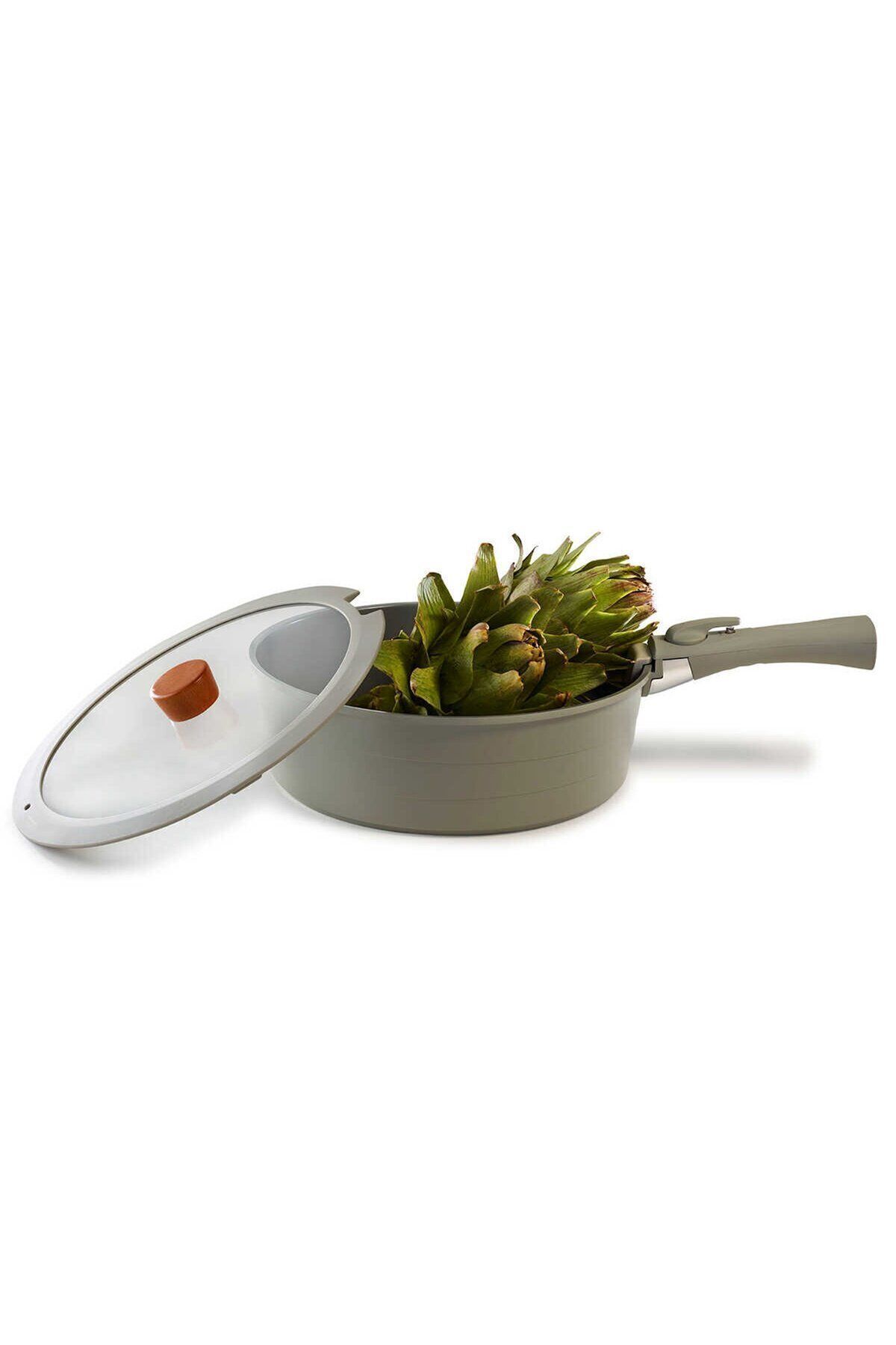 NEOFLAM-Midas Gray 11 Piece Interlocking Pots and Pans Set with Detachable Handle 5