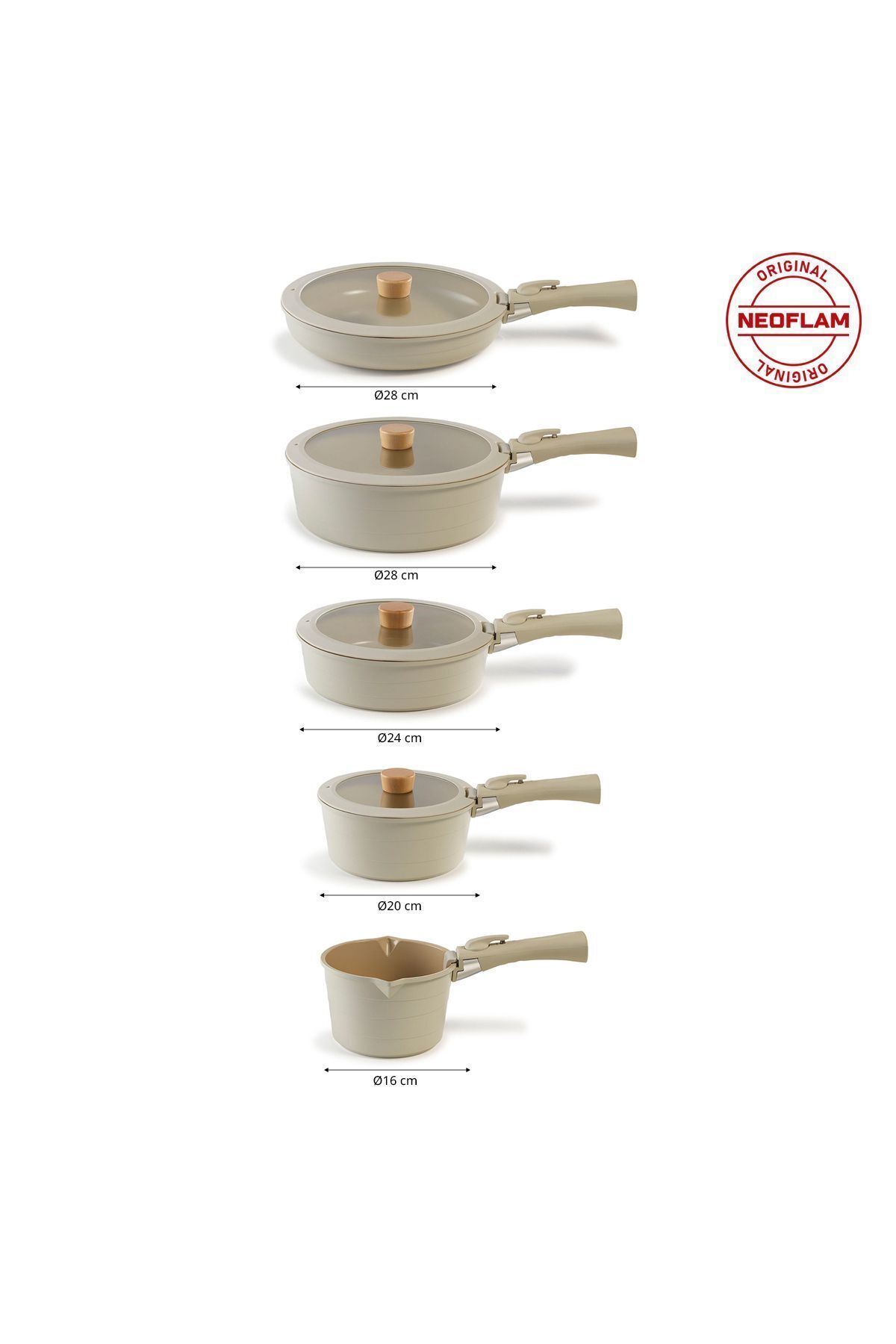 NEOFLAM-Midas Gray 12 Piece (With Spare Handle) Interlocking Induction Pot and Pan Set with Detachable Handle 2