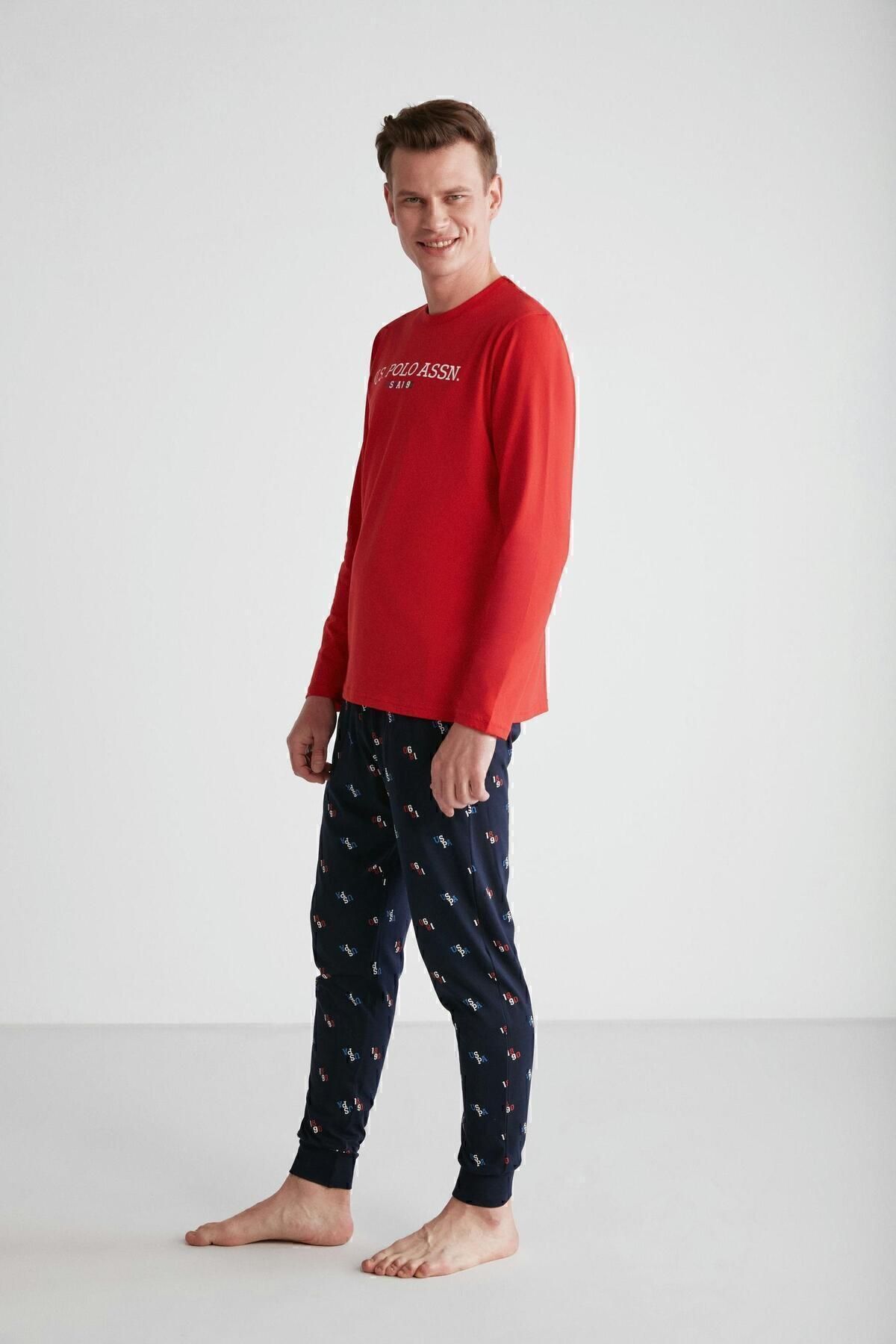 ست پیژامه قرمز مردانه پایه. POLO ASSN. لباس خواب یقه گرد 024K.1.Z.8ET7.A.G3RP5 U.S. Polo Assn.