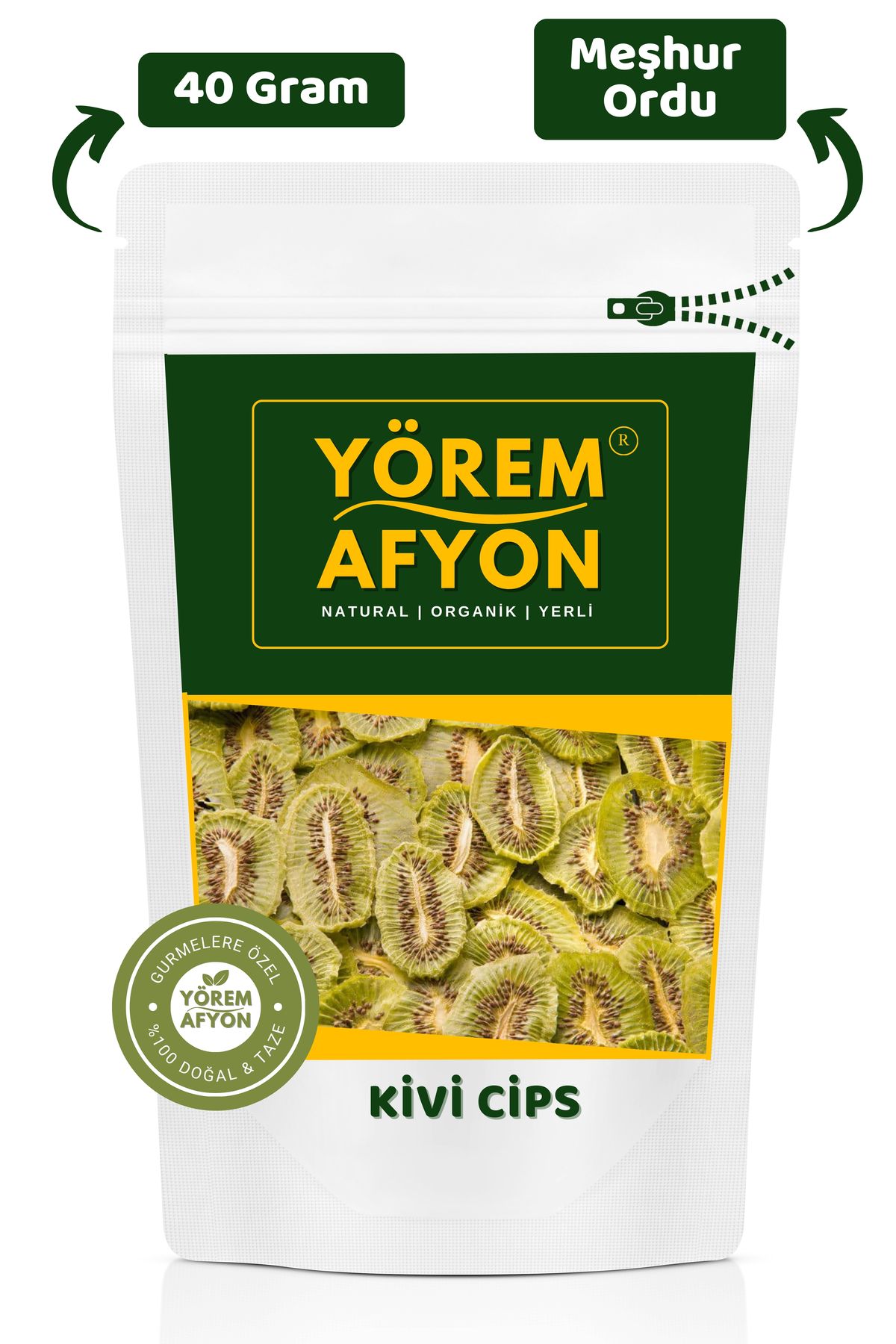Yörem Afyon Meşhur Ordu Güneşte Kurutulmuş %100 Meyve Katkısız Şekersiz Vegan Kivi Cips | 40gr.