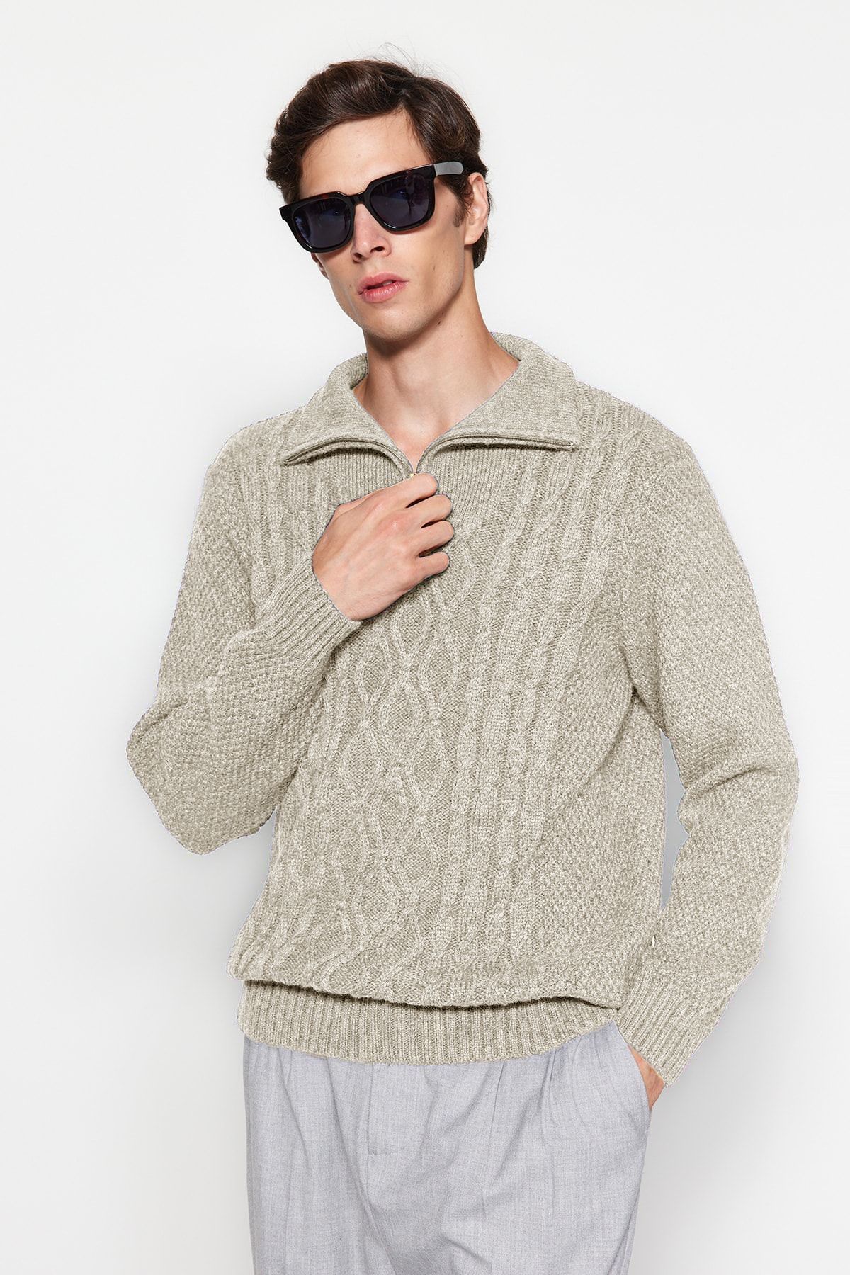 Trendyol Collection-Ecru Regular Half Rollkragenpullover aus Haarstrick TMNAW24KZ00047 11