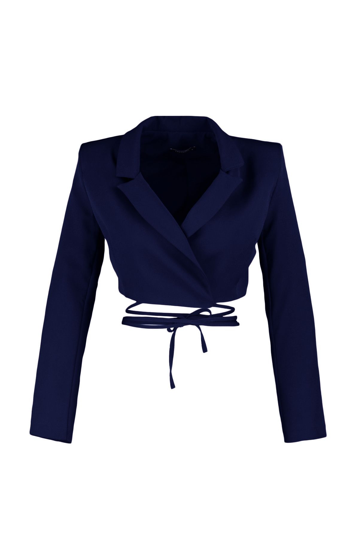 Trendyol Collection-Μπλε Navy Crop δέσιμο Λεπτομερές υφαντό σακάκι σακάκι TWOAW23BC00100 7