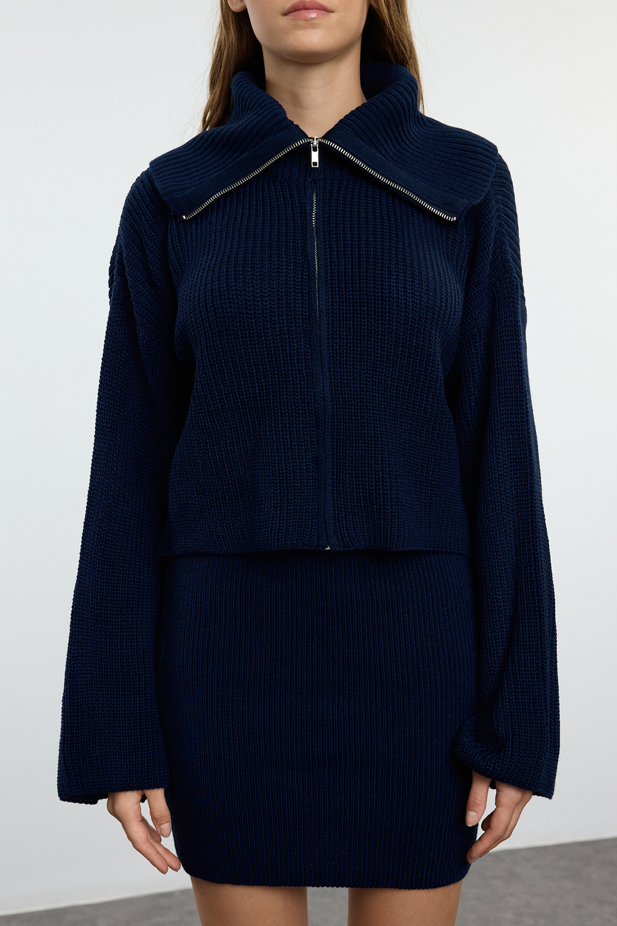 Trendyolmilla  Lacivert Devrik Yaka Triko Alt-Üst Takım TWOAW25AU00012 - Görsel 3