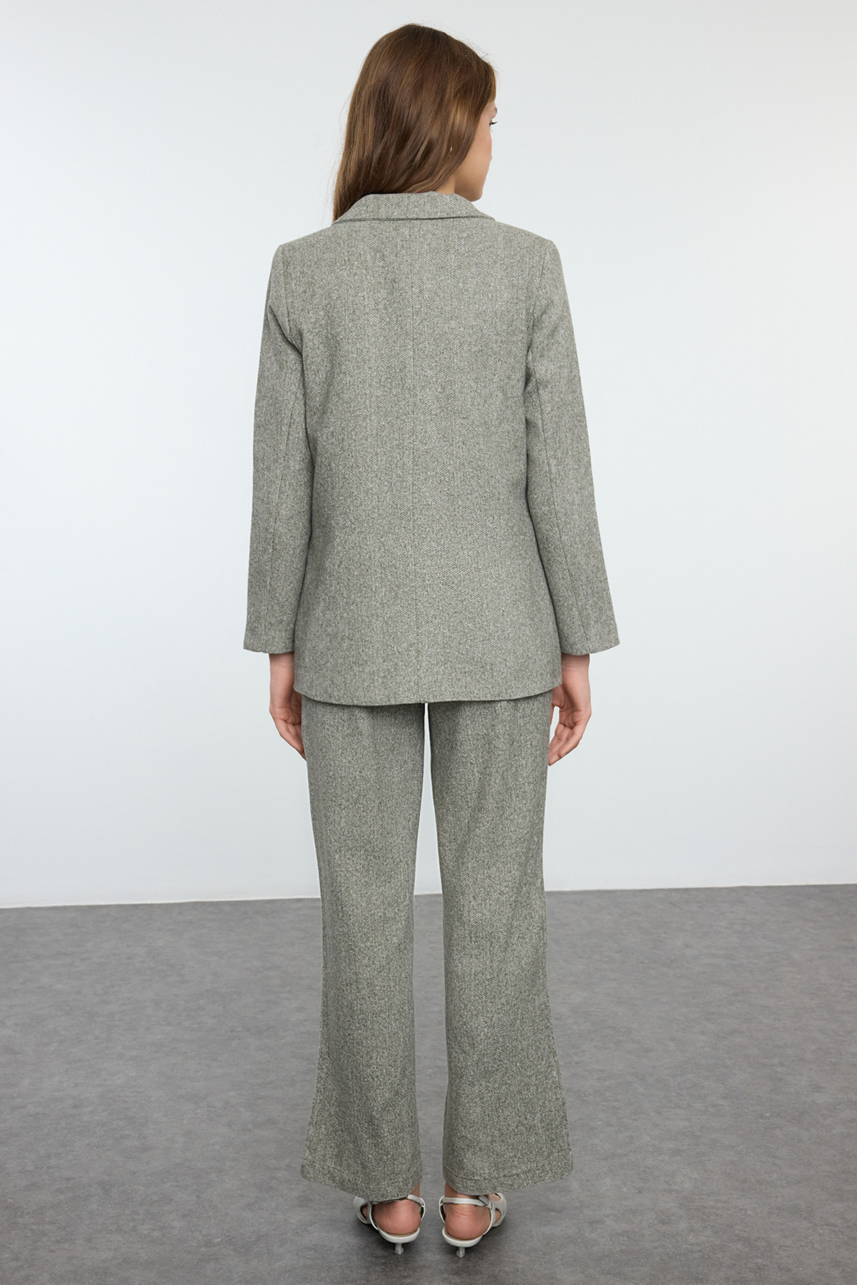 Trendyol Collection-Green Herringbone Woven Blazer Jacket and Vest Pants Set - Twoaw25Au00110 5