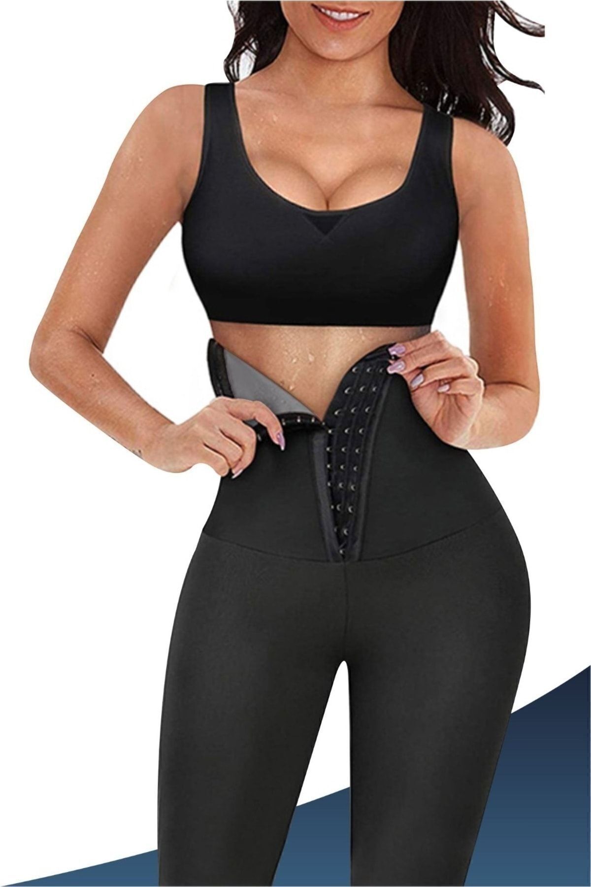 Women's Black Long Sauna Staple Debilitating Thermal Lifting Hip Styling Corset