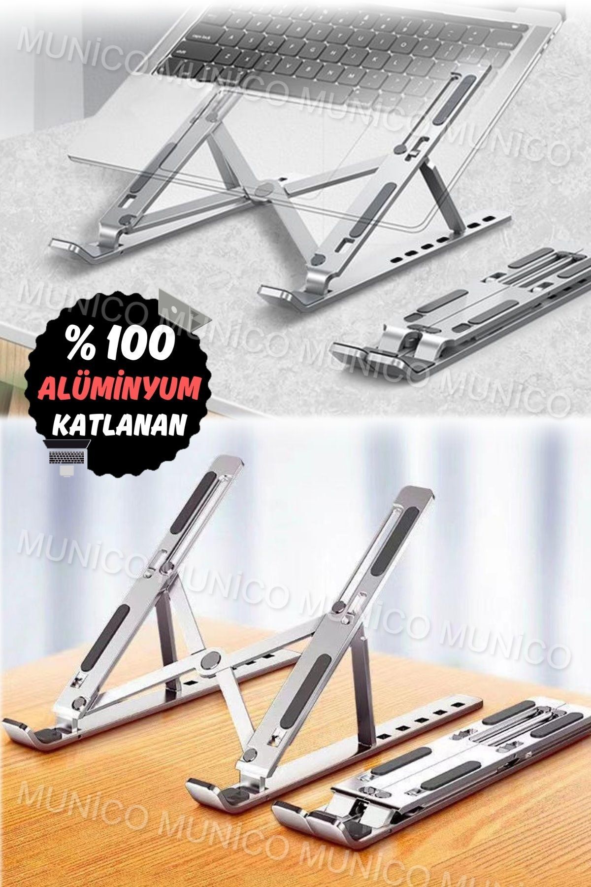 Macbook ve Notebook Uyumlu Katlanabilir Çantaya Sığabilen Laptop Standı Kamburluğu Önleyen Gümüş 6