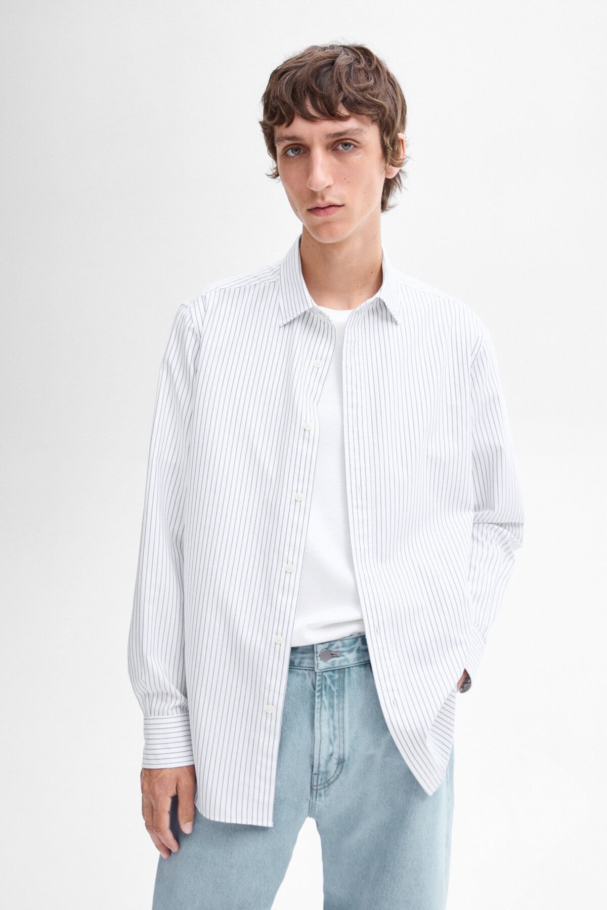 Massimo Dutti پیراهن راه راه باریک 100% نخی