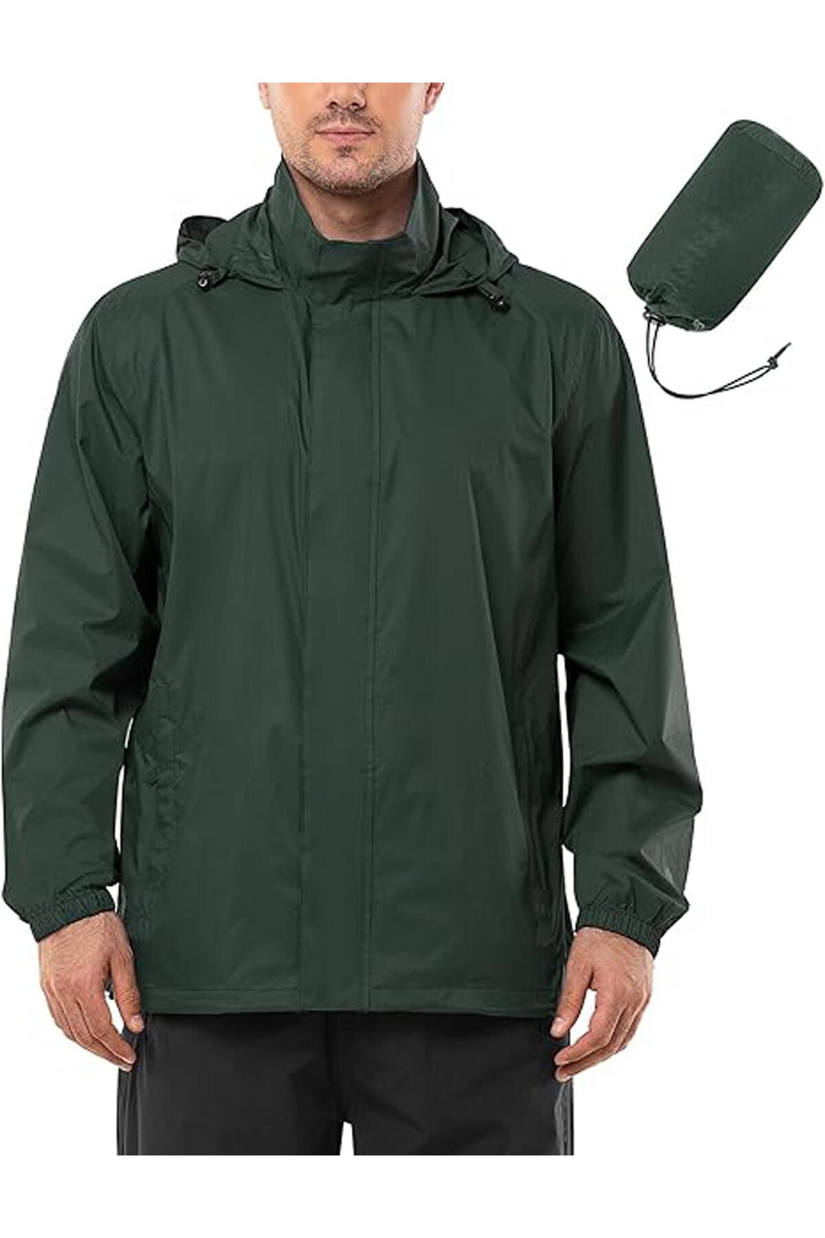 Ghassy Co. Men's Pro Lightweight Hooded Collar Concealed Inner Lining Easy Pack Windbreaker Raincoat