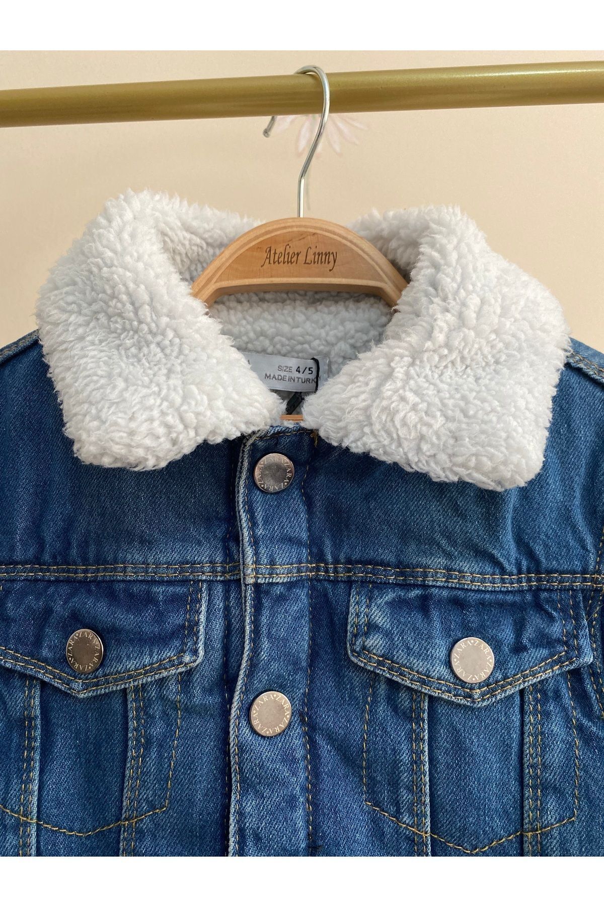 linys-White Woolen Denim Jacket with Mickey Mouse Print on the Back 2