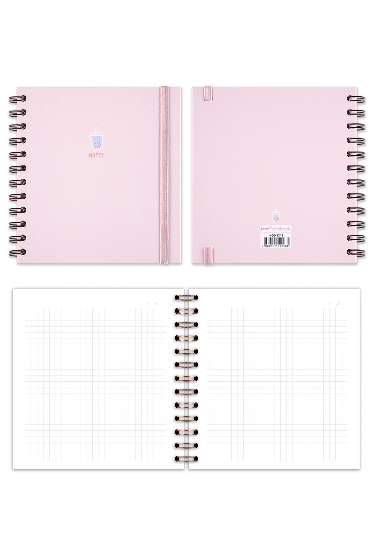 Matt Notebook-15x15 Cm Square Set of 2 Spiral Checkered Undated Notepad Bubble Tea Flower 7