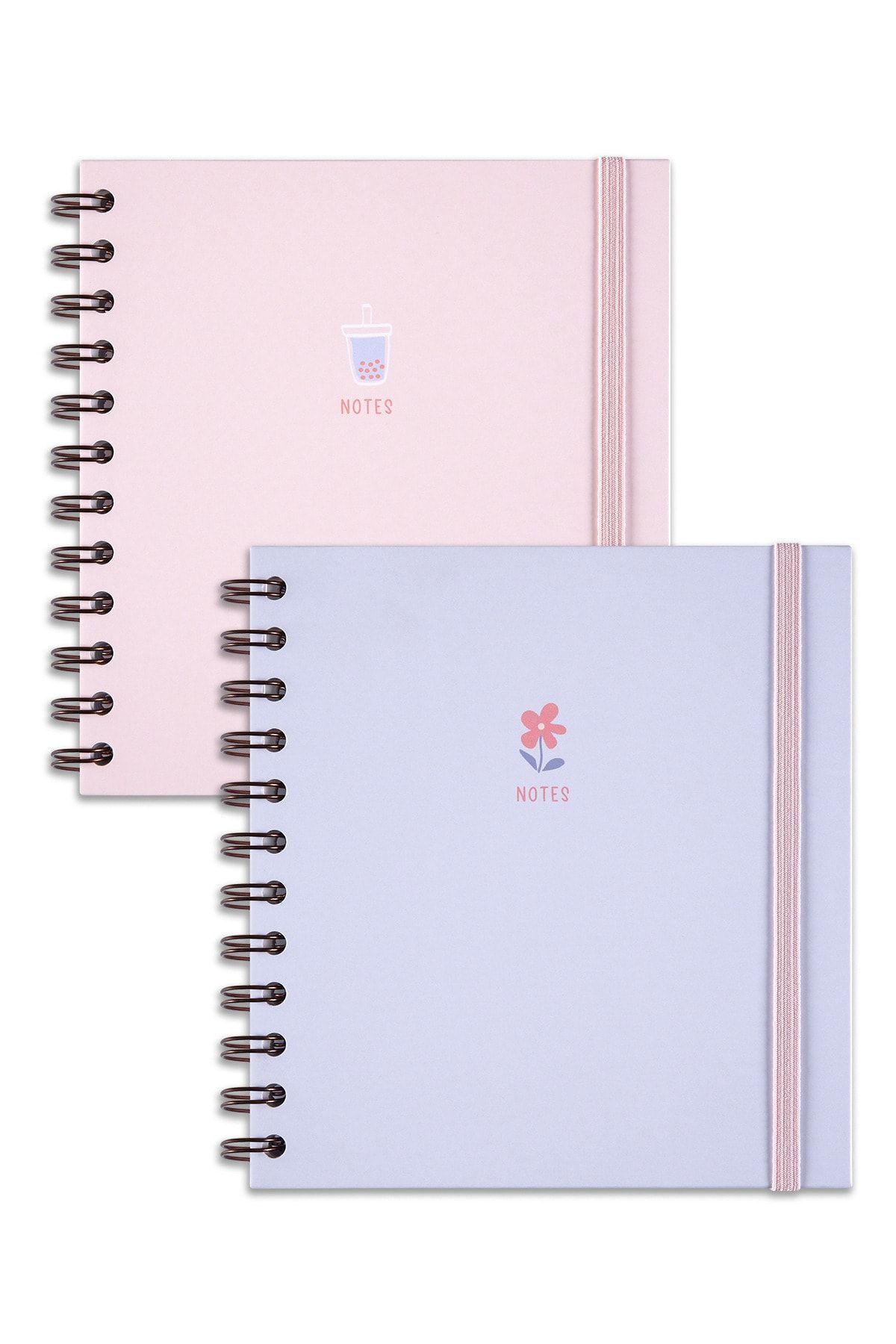 Matt Notebook-15x15 Cm Square Set of 2 Spiral Checkered Undated Notepad Bubble Tea Flower 6
