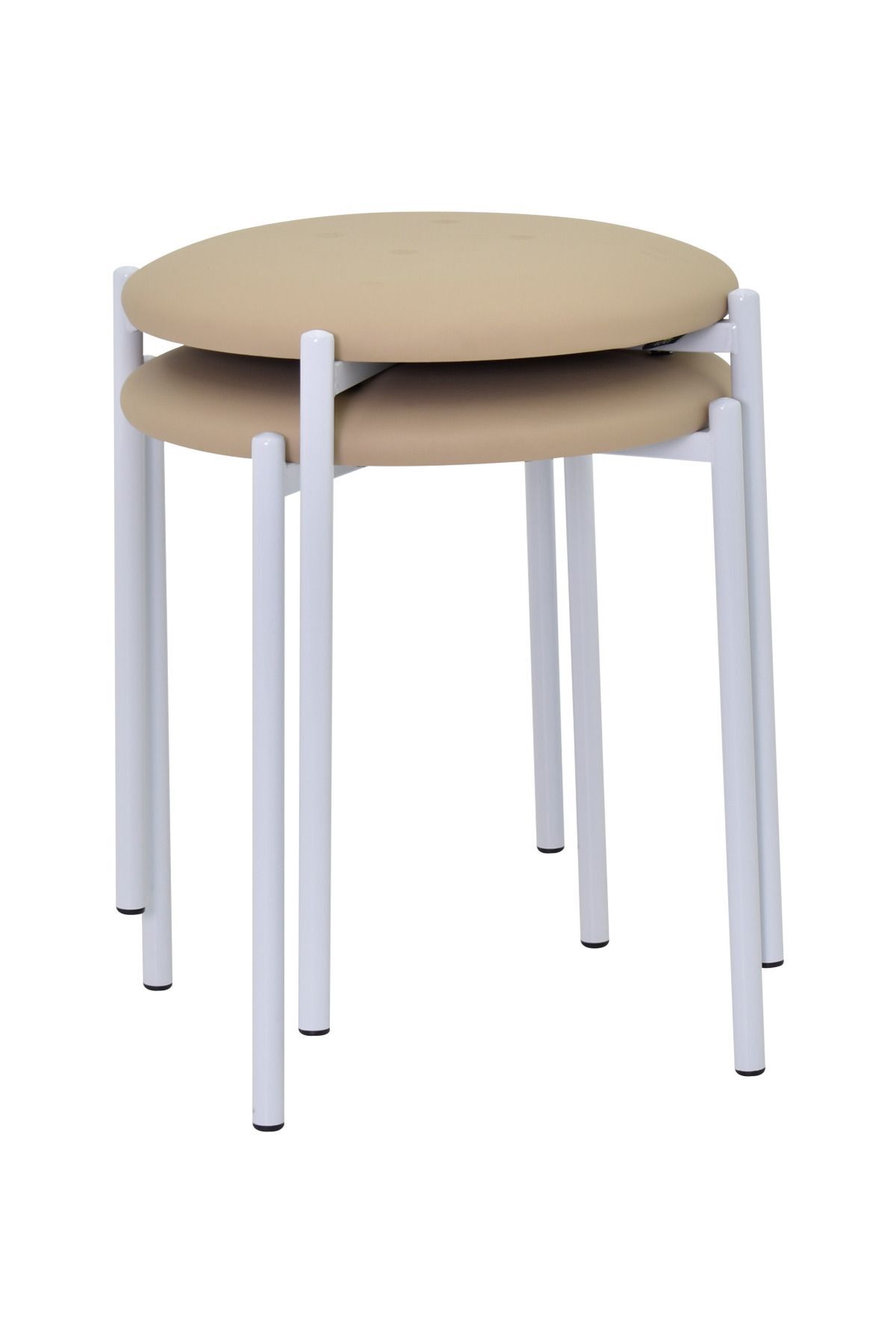 Nile White Metal Foot Leather Stackable Kitchen-balcony Stool (2 PCS)