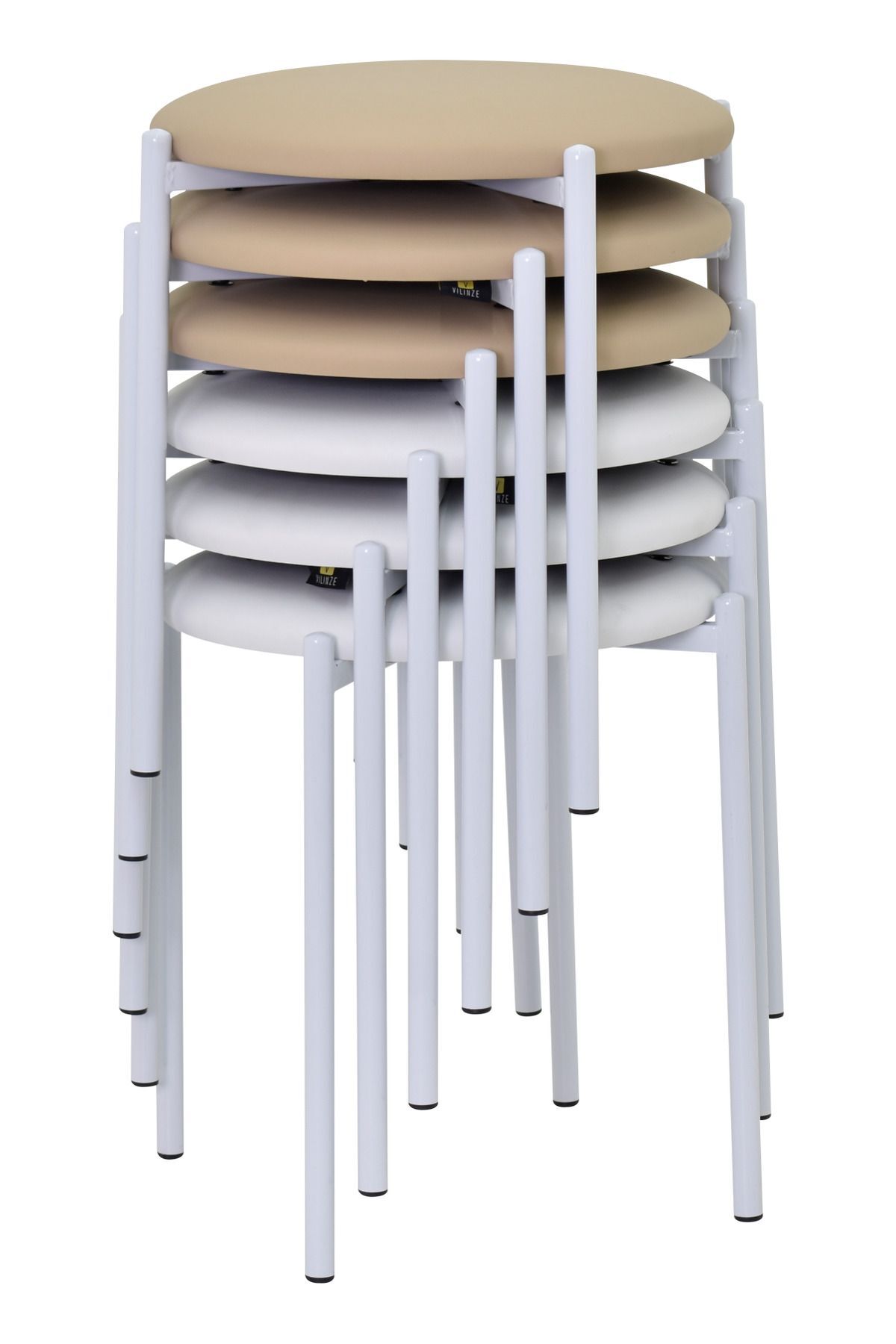 Nile White Metal Foot Leather Stackable Kitchen-balcony Stool (6 PCS)