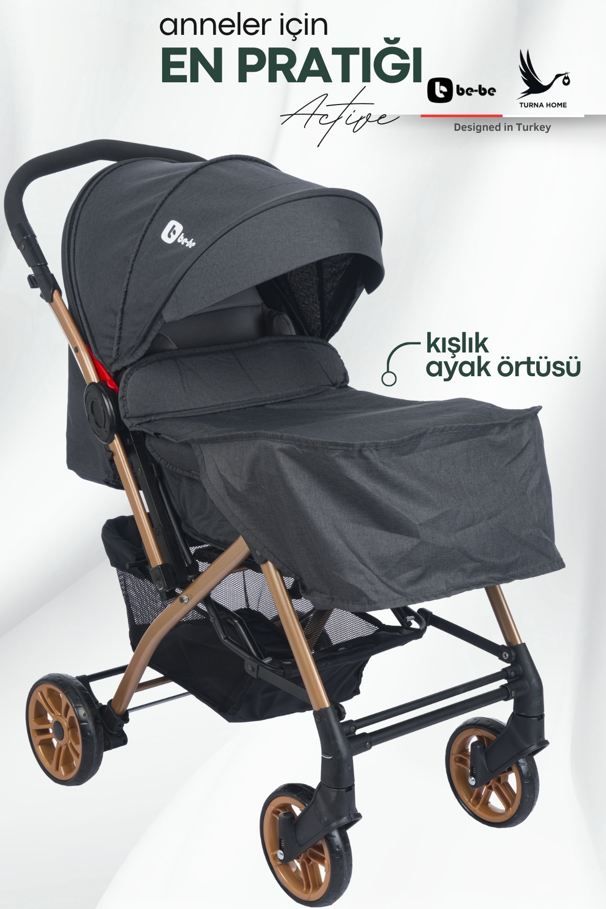 4 Baby Be-be Turnahome Active Çift Yönlü Tam Yatış Pozisyonlu Pratik Katlanır Mama Tablalı Bebek Arabası fotoğrafı 7 (önizleme)