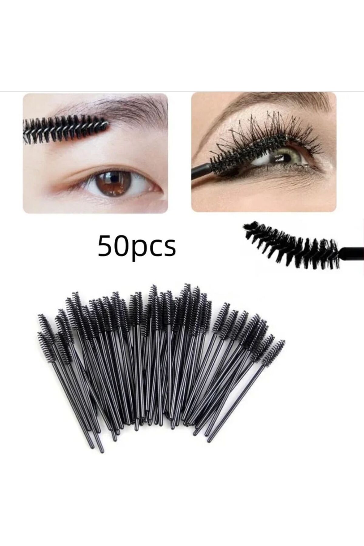 Marka Maskara Rimel Kirpik Kaş Firça 50 adet Tek kulanimlik Siyah