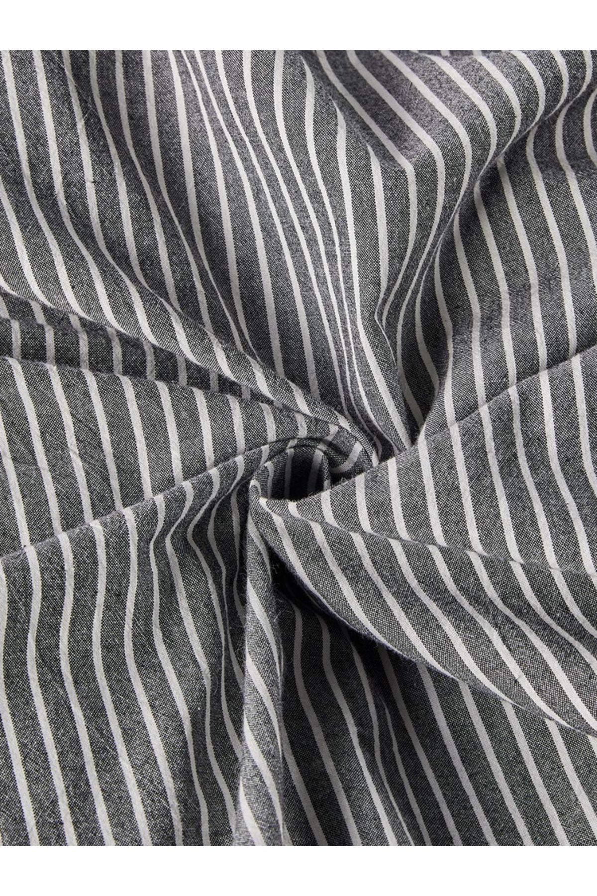 Line Striped Naturel Pamuk Çift Kişilik Nevresim Takımı 4