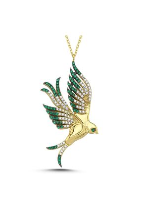 ka ra Hüma Kuşu Yeşil Taşlı Altın Kaplama Kolye