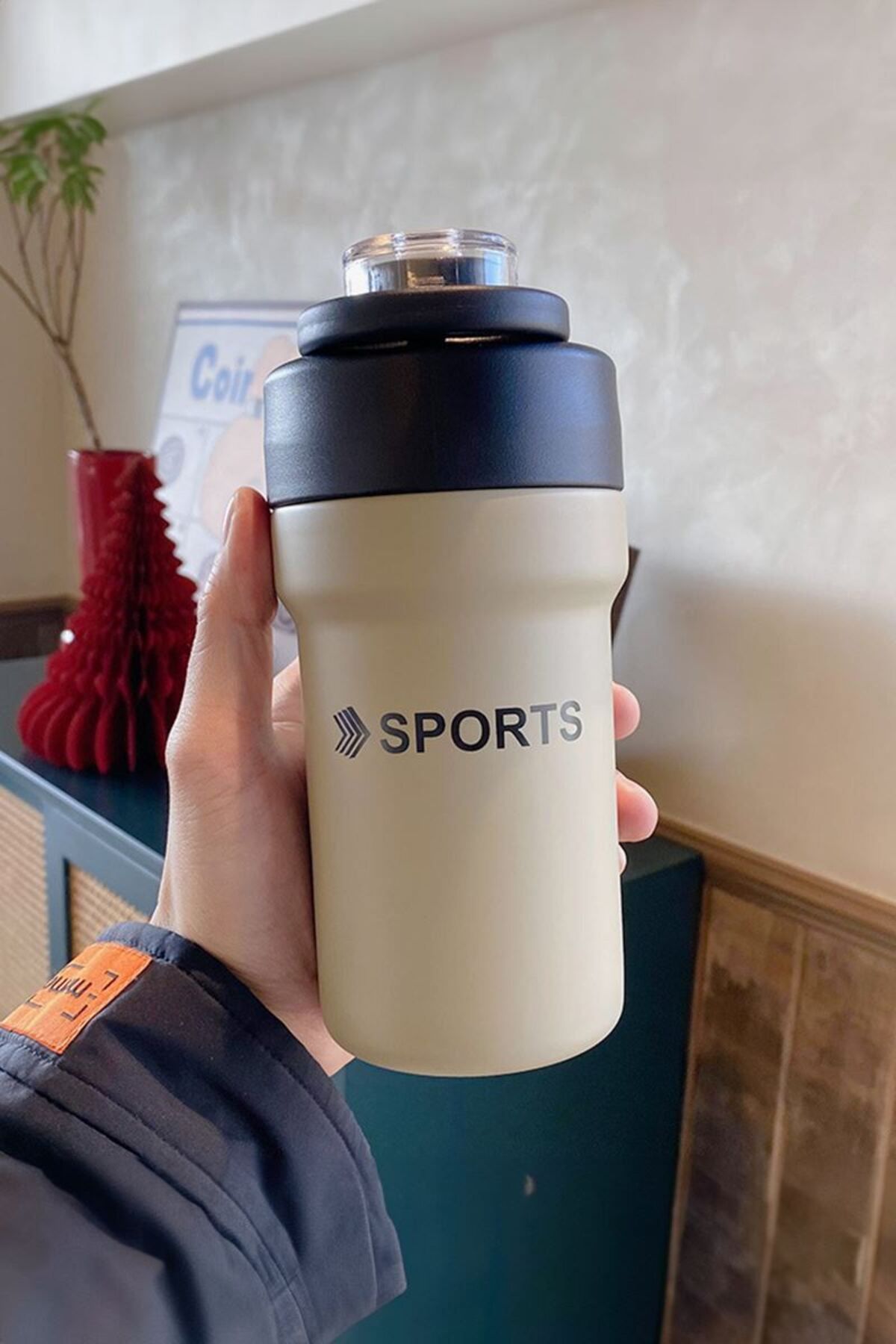 Weather Forecast-500 ml Double Drink and Straw Coffee Thermos - 304L Steel Cream, Cin482By 3