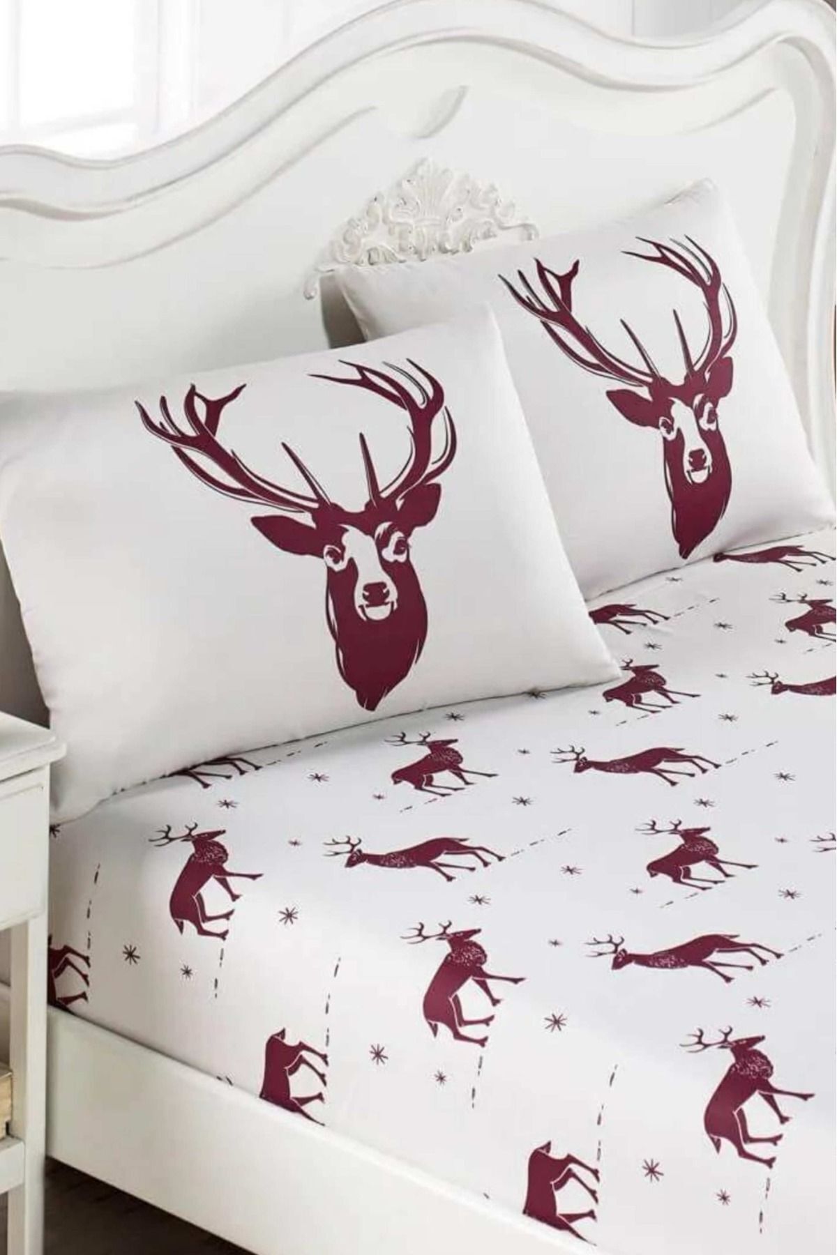 Eponj Home-Double Pes Elastic Sheet Set Deer Claret Red 3