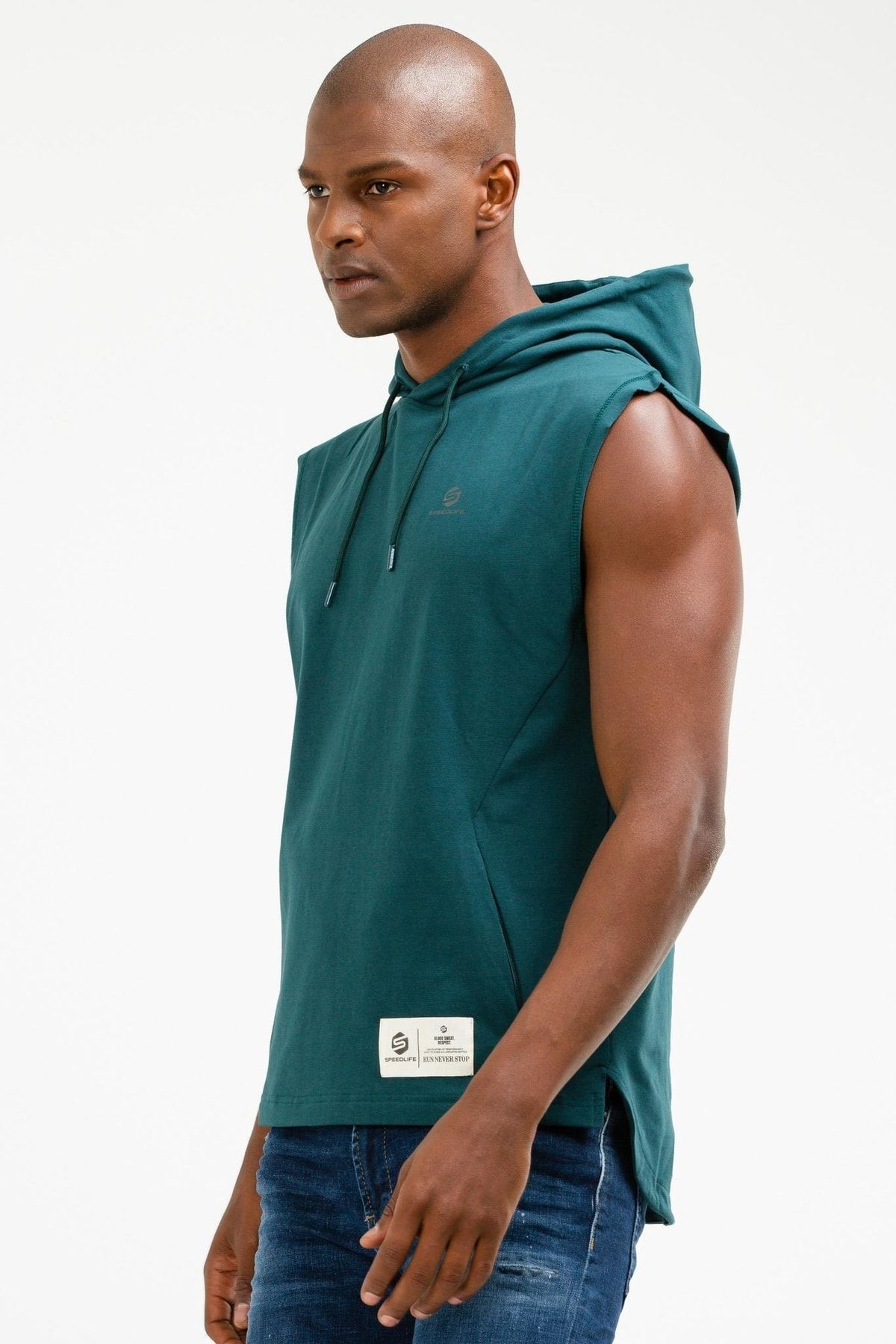 speedlife-Petrol Regular Cotton Hooded Zero Sleeve Men's T-Shirt Xf1164 3