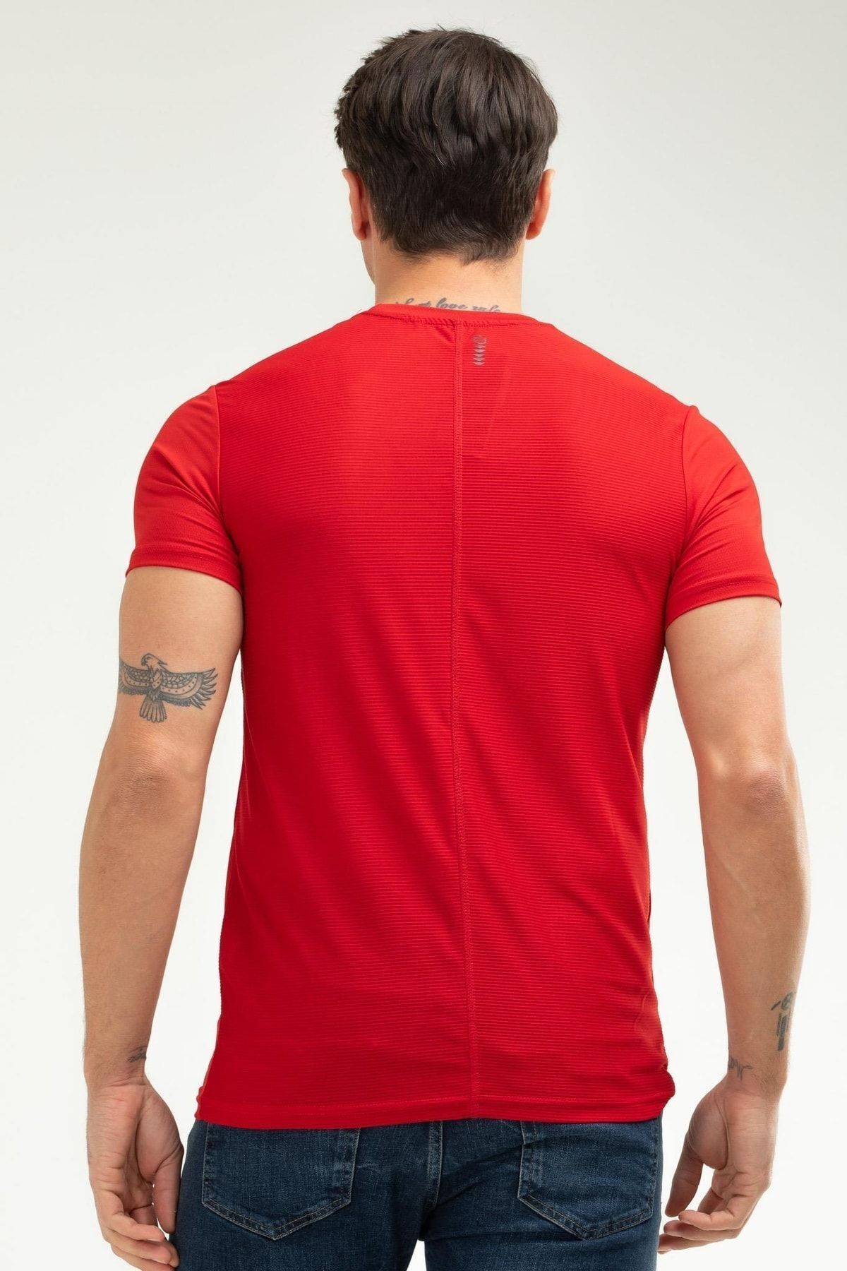 speedlife-Red Regular Knitted Pattern Crew Neck Short Sleeve Men's T-Shirt Xf1226 5