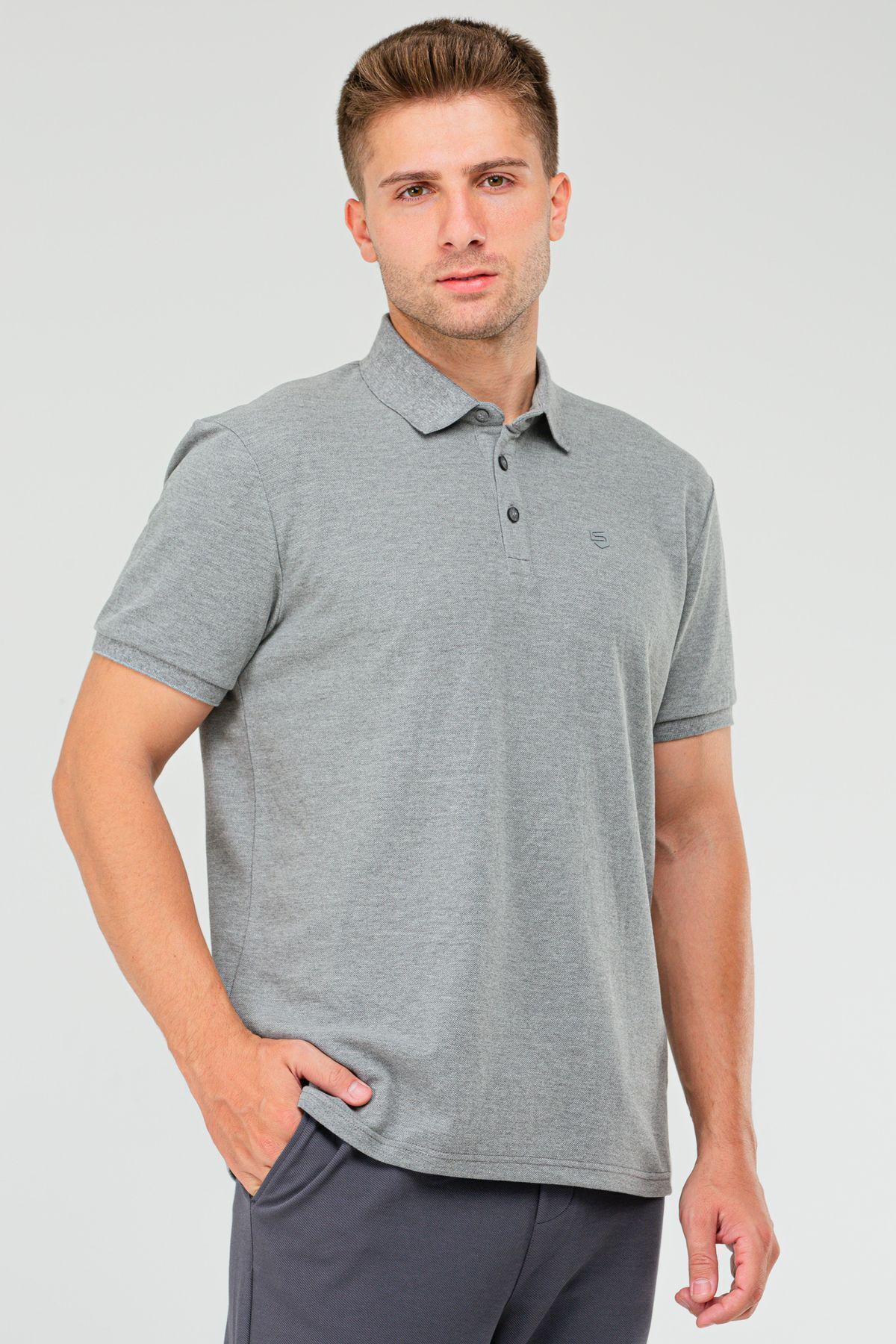 speedlife-Men's Polo Neck T-Shirt - Anthracite, 100% Cotton, Short Sleeve XF1735 3