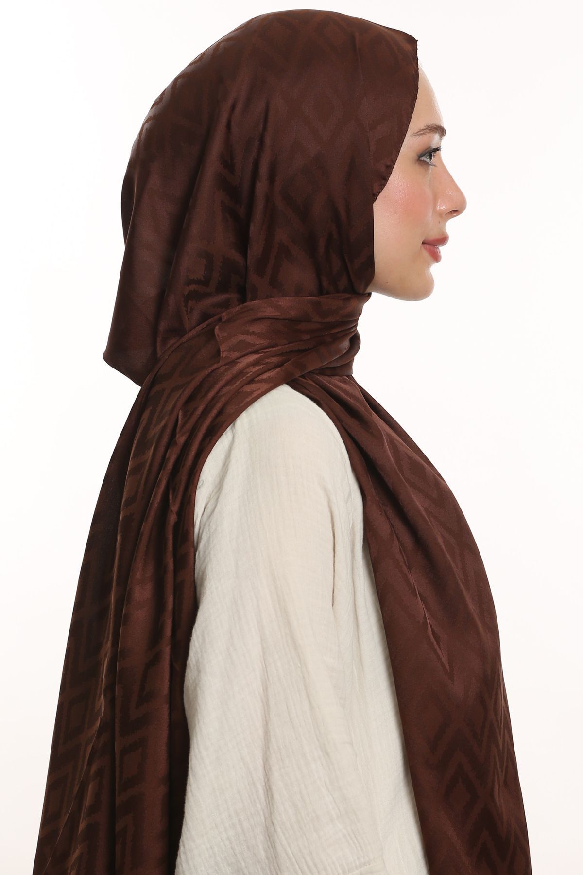 m moon scarf-High Quality Tile Pattern Silky Jacquard Shawl - Imported Fabric and Italian Stitching "coffee" 5