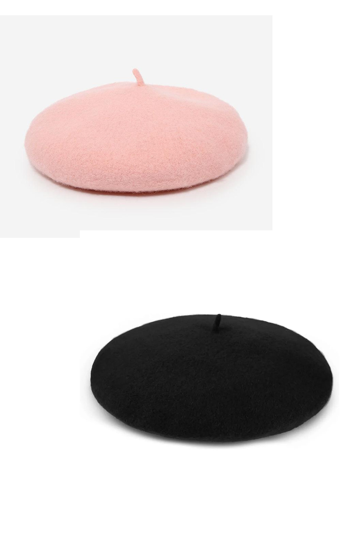 French Felt Beanie 2pcs Black Pink