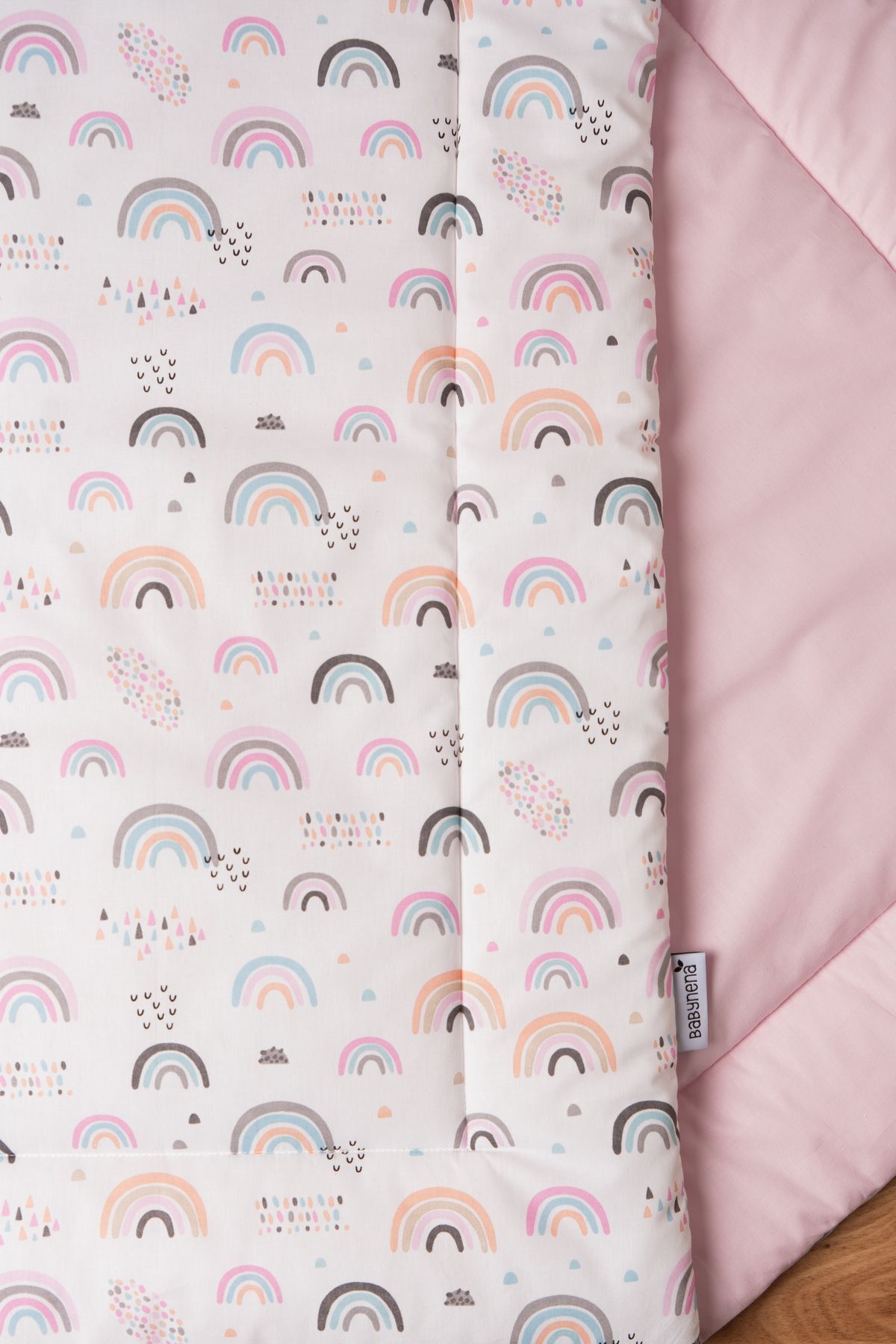 BABYNENA Gökkuşağı Desenli Çift Taraflı Oyun Matı, Oyun Halısı, PEMBE, 100 x 100 cm fotoğrafı 2 (önizleme)