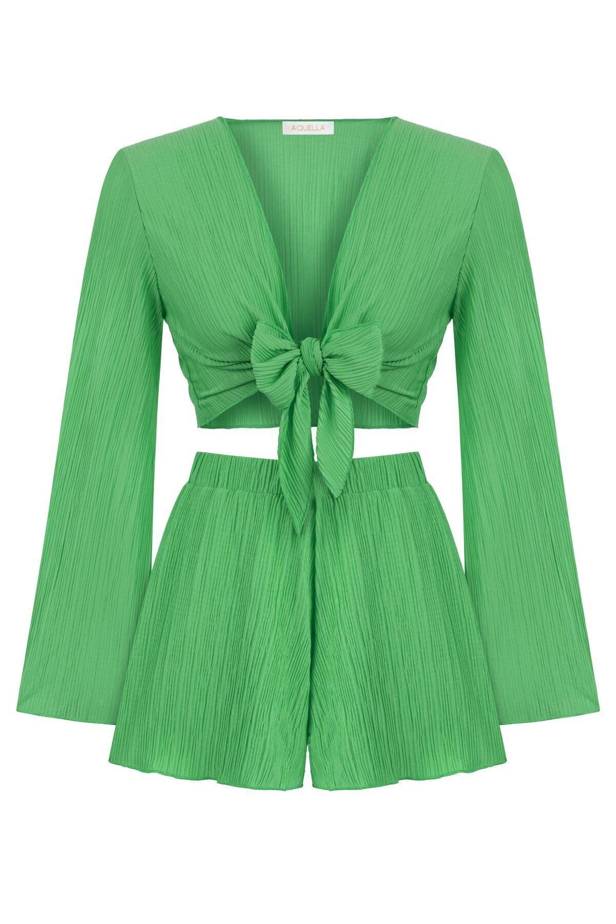 AQUELLA Pilili Yeşil Crop-Şort Takım