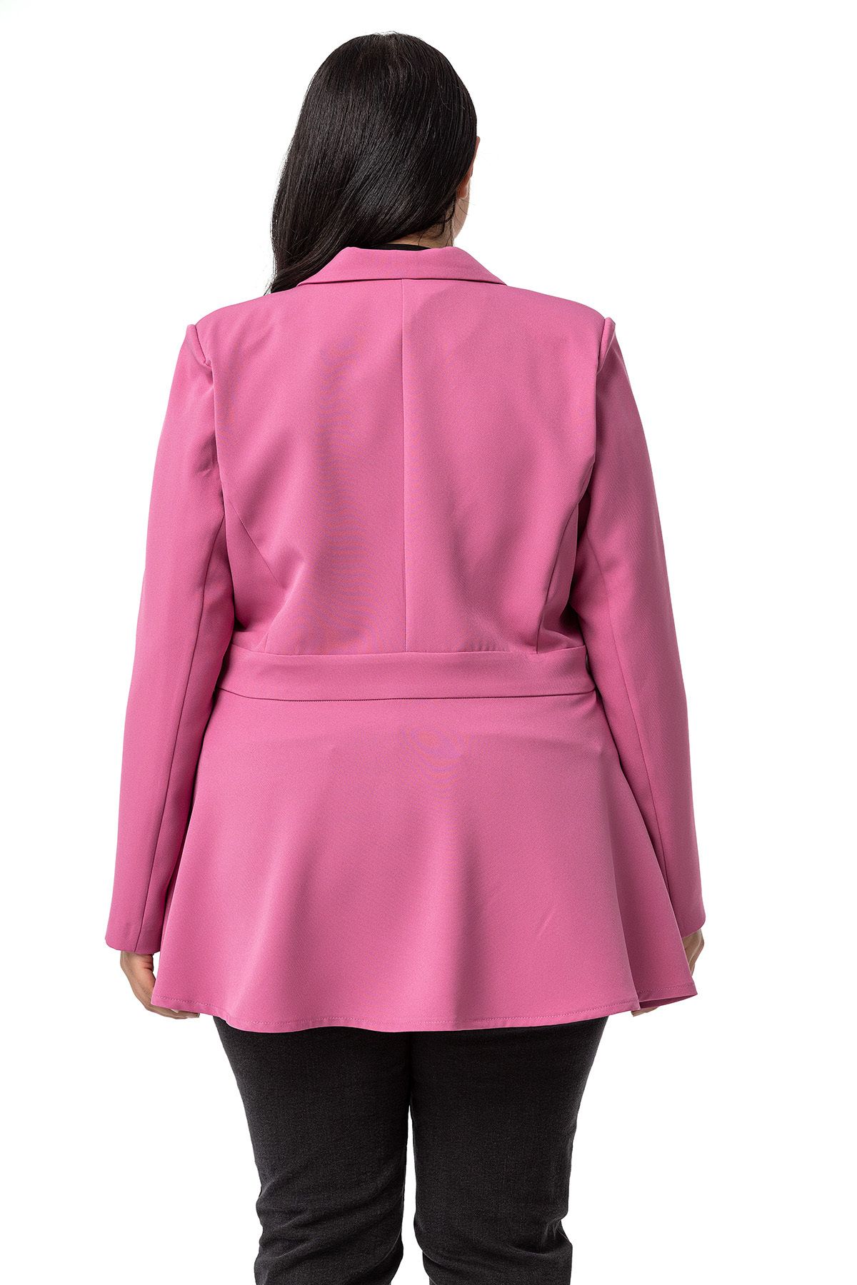 DISENTIS MODEST-Large Size Single Button Waist Detailed Flared Unlined Dried Rose Jacket 3