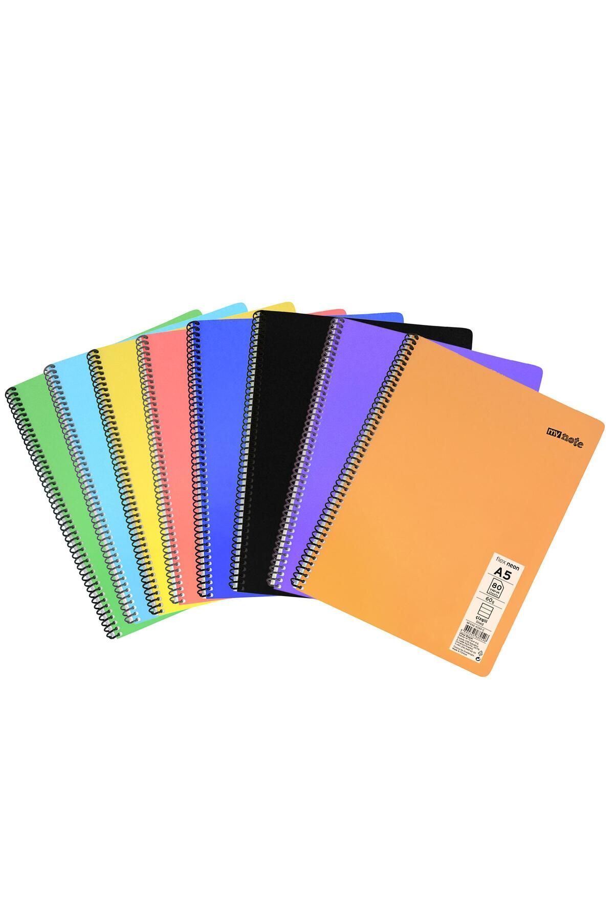 Mynote-Flex Neon A5 - 80 Sheets Small Size 4 Plaids and 4 Lines Notebook Set 2