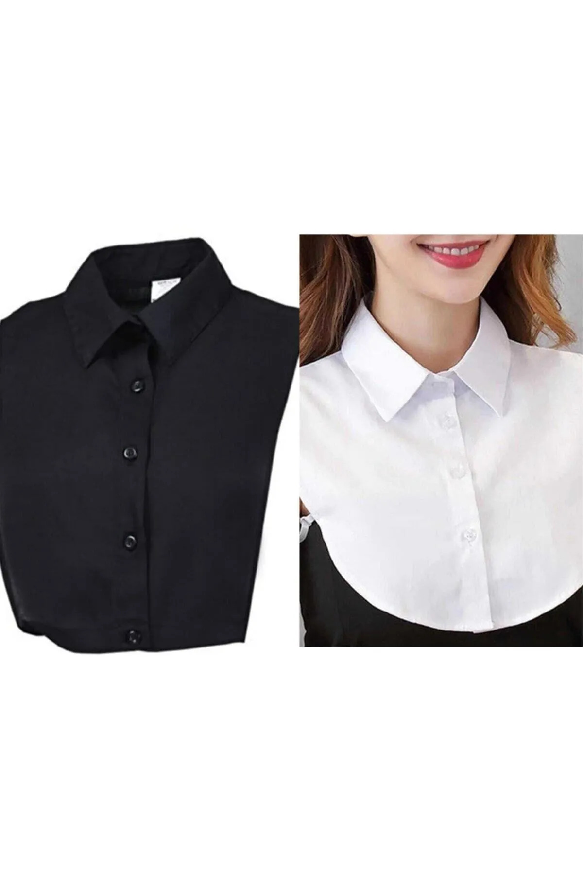 STAR BONE Yarım Gömlek Yaka Kurtarıcı Parça 2'li Siyah-Beyaz