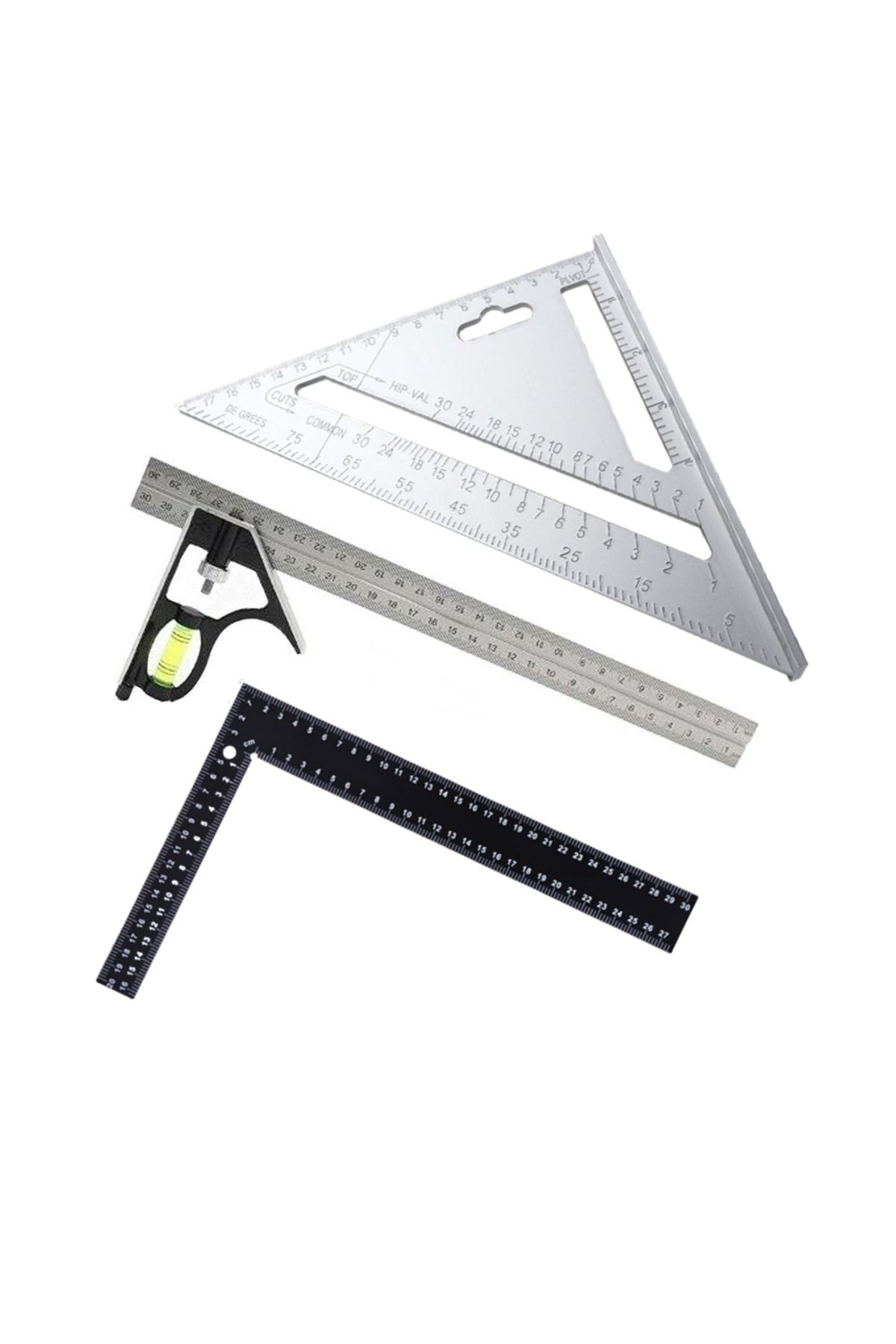 Magnotto 3'lü Gönye Seti Üçgen Gönye + Ayarlı Gönye + Çelik Marangoz Mühendis Mimar Çizim Cetvel