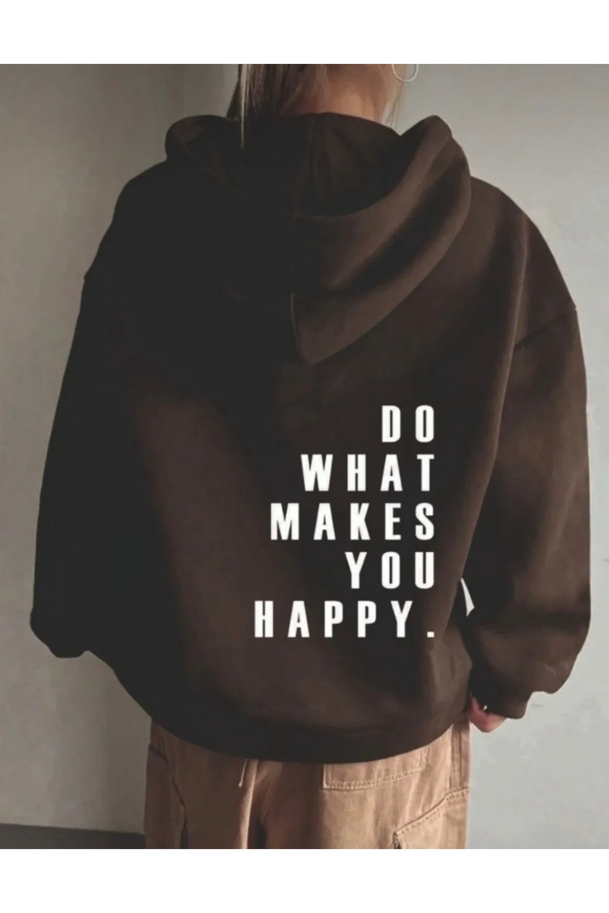 BYMEER Kávé színű "Do What Makes You" nyomtatott túlméretes pulóver