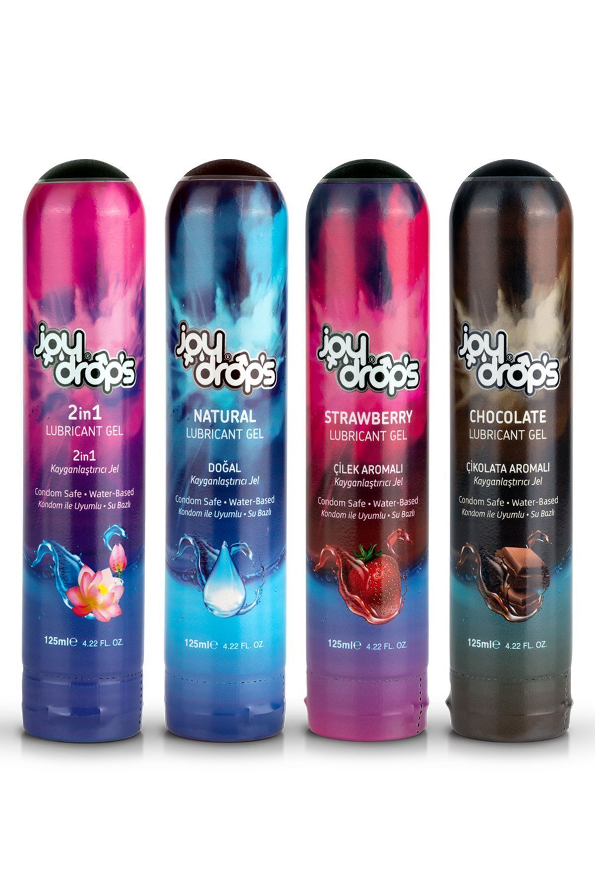 JoyDrops KAYGANLAŞTIRICI JEL 4X125 ML 2İN1, DOĞAL, ÇİLEK VE ÇİKOLATA AROMALI